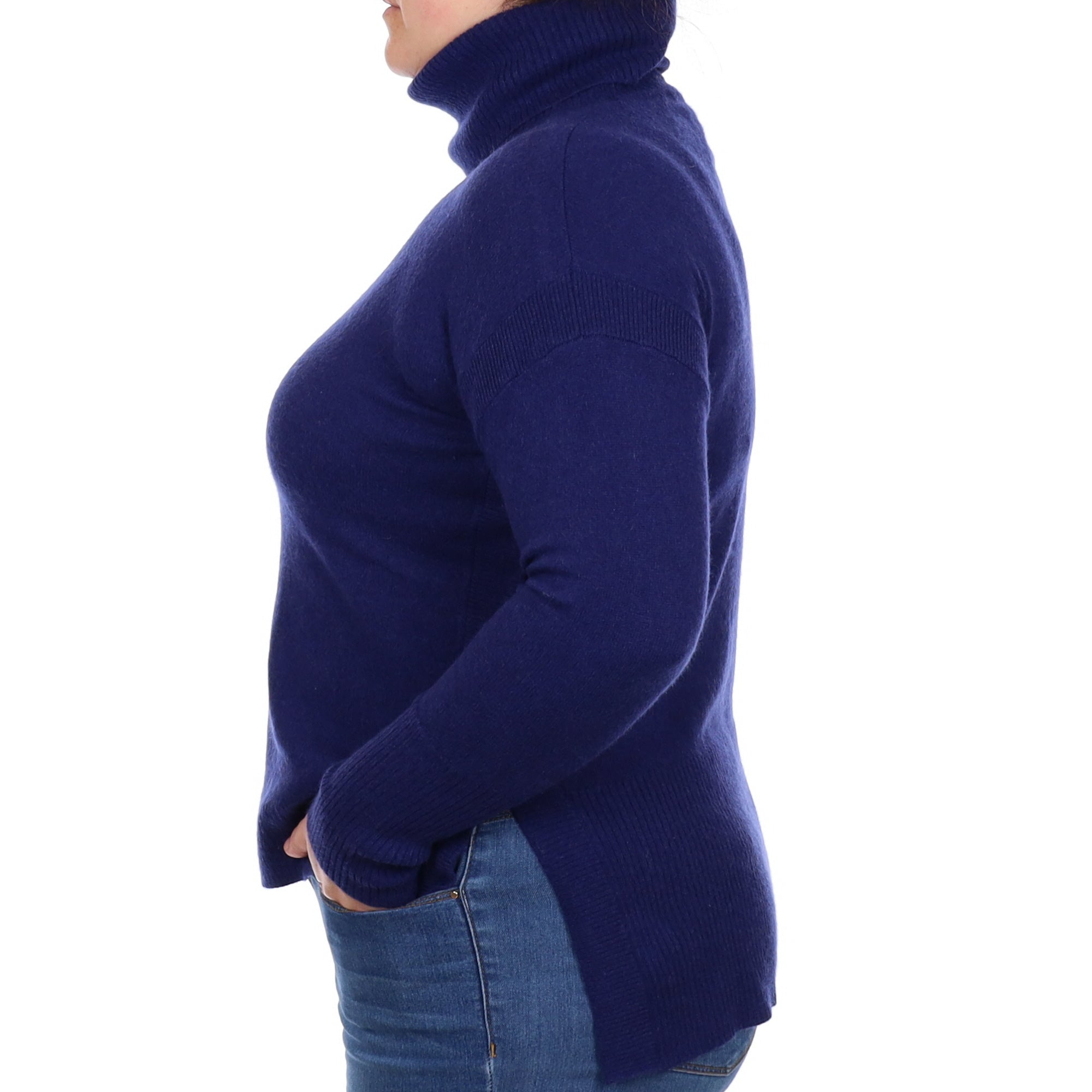 French Navy Cashmere Polo Neck Jumper Large