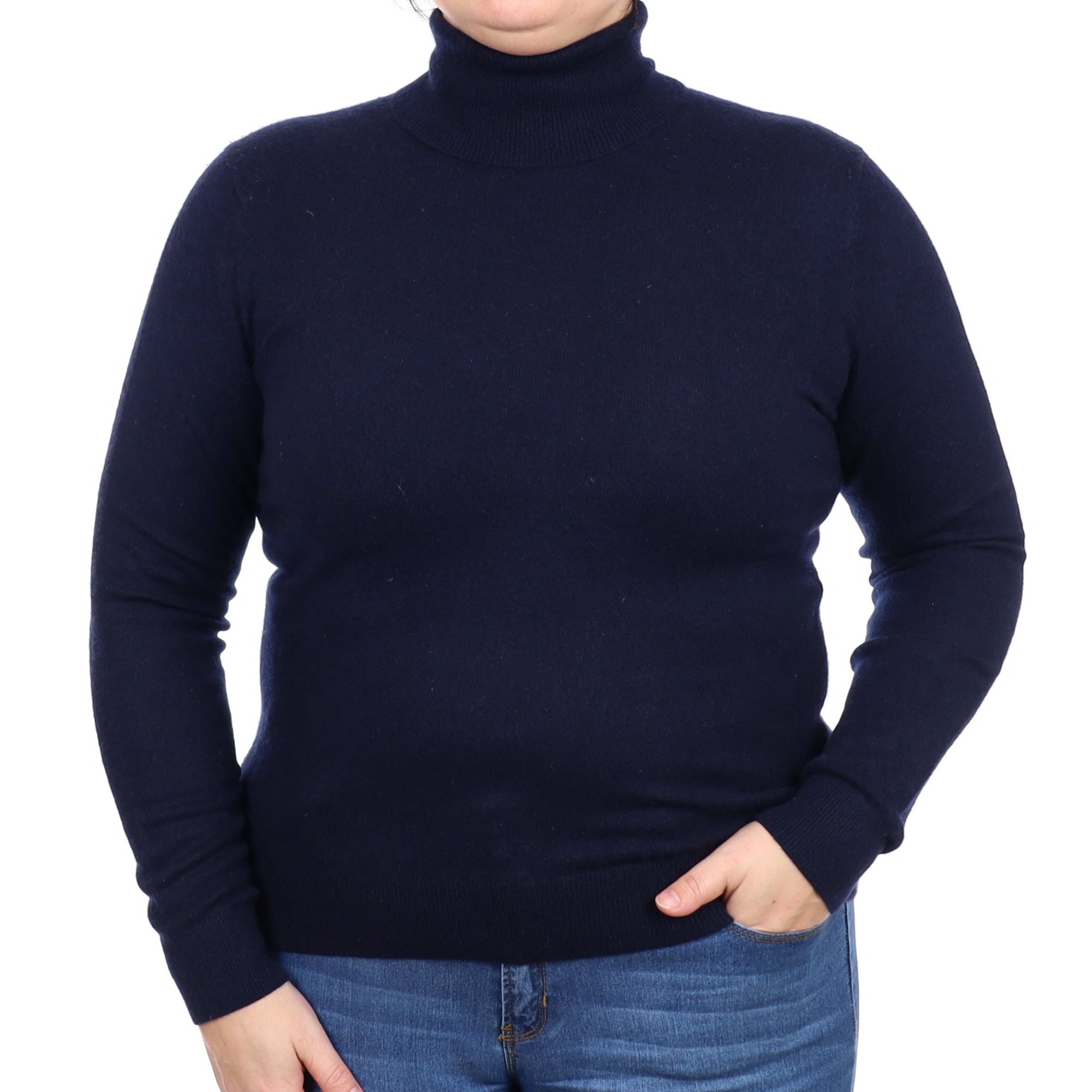 Navy Blue Cashmere Polo Neck Jumper Large