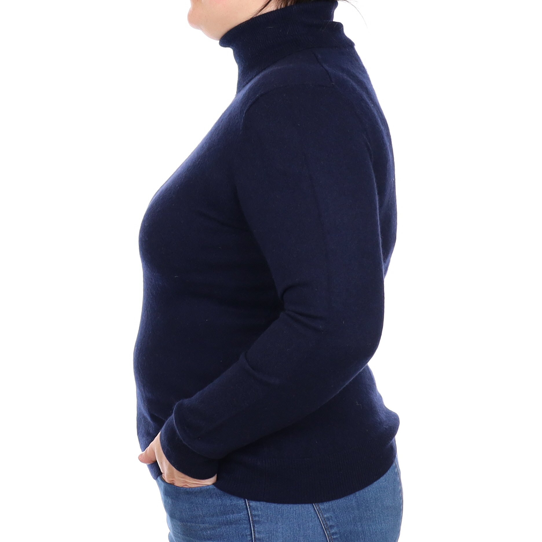 Navy Blue Cashmere Polo Neck Jumper Large