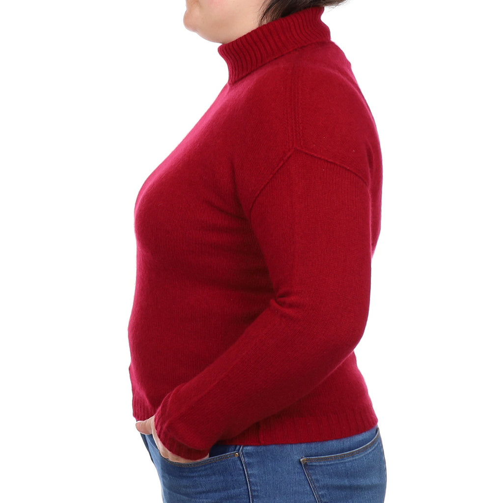 Deep Crimson Red Cashmere Polo Neck Jumper Large