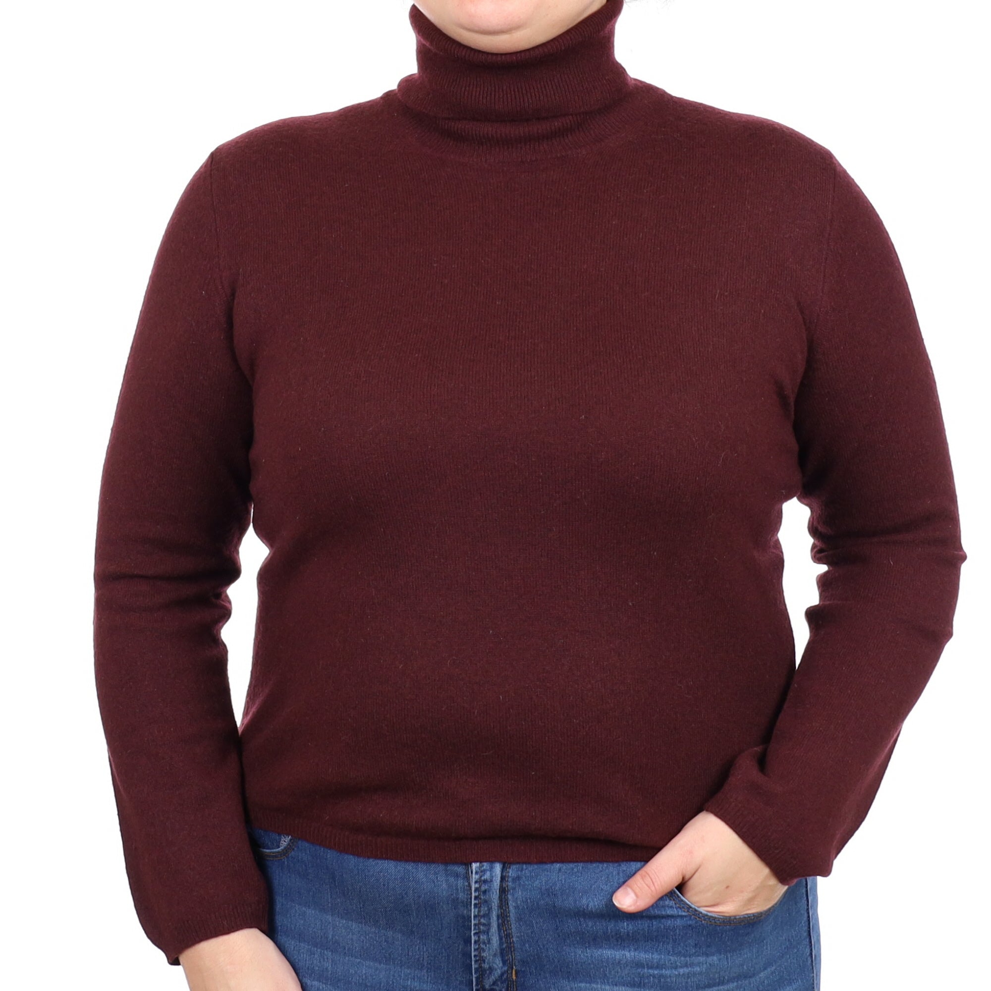 Aubergine Purple Cashmere Polo Neck Jumper Large