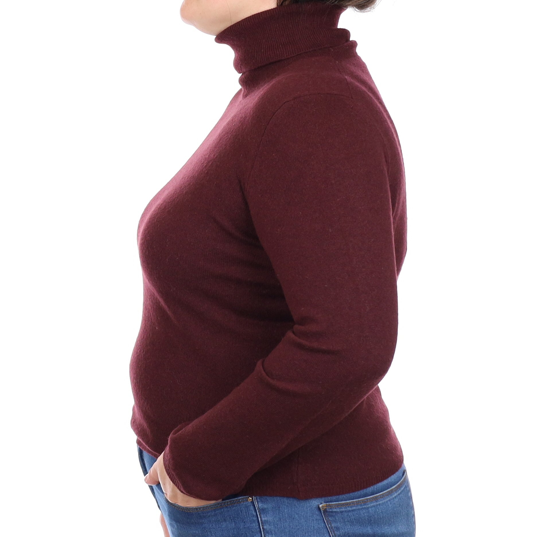 Aubergine Purple Cashmere Polo Neck Jumper Large