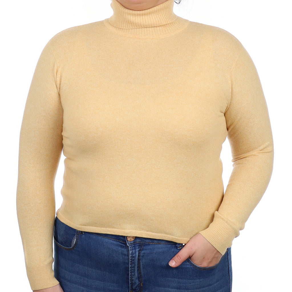 Soft Apricot Marl Cashmere Polo Neck Jumper Large