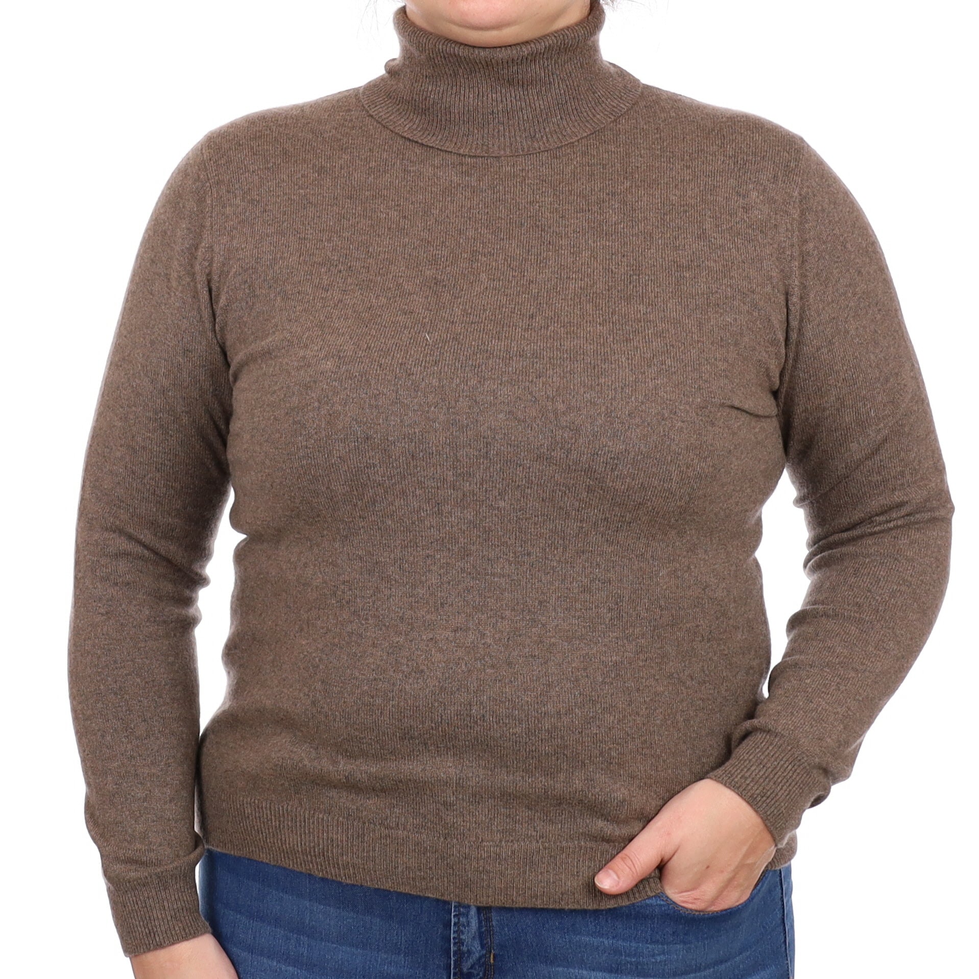 Mocha Brown Cashmere Polo Neck Jumper Large