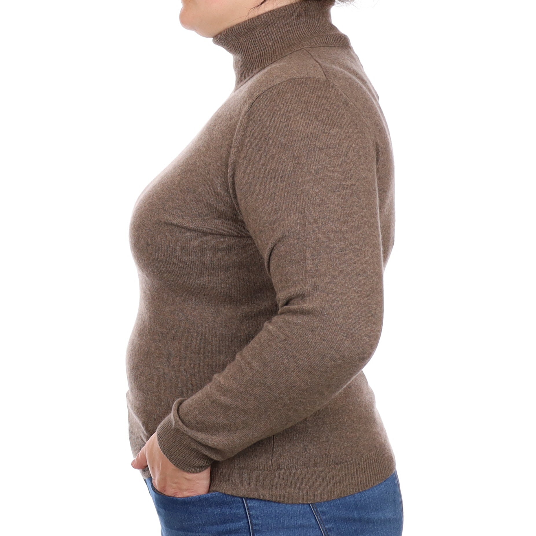 Mocha Brown Cashmere Polo Neck Jumper Large