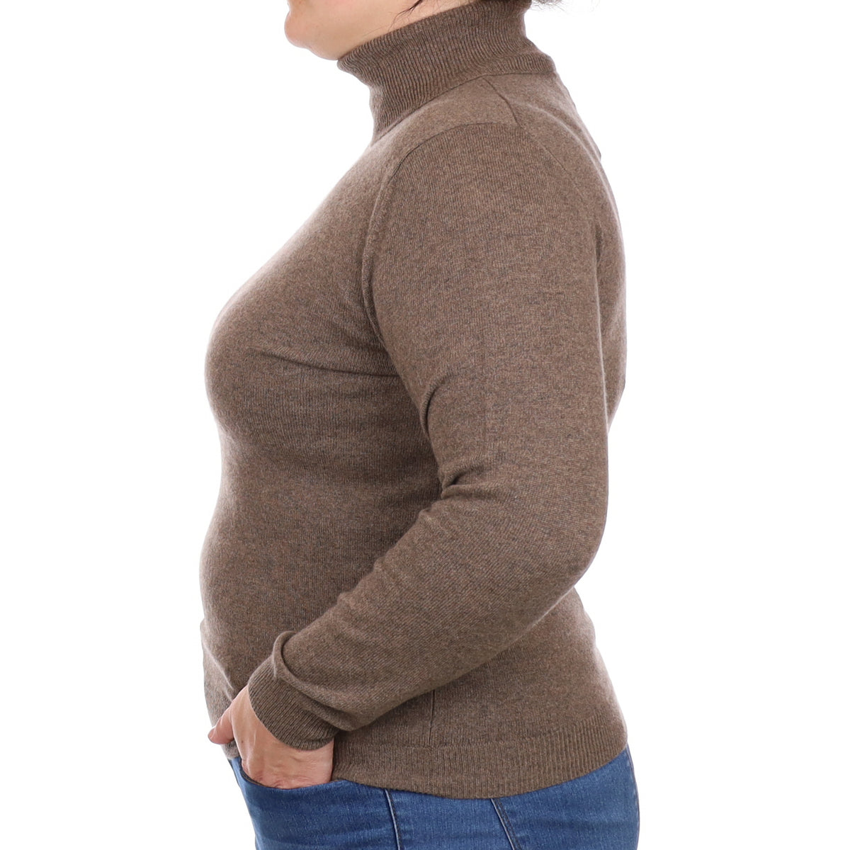 Mocha Brown Cashmere Polo Neck Jumper Large