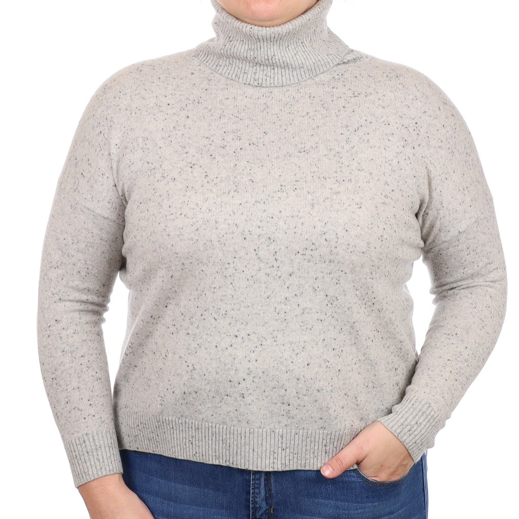 Ash Grey Flecked Cashmere Polo Neck Jumper Large