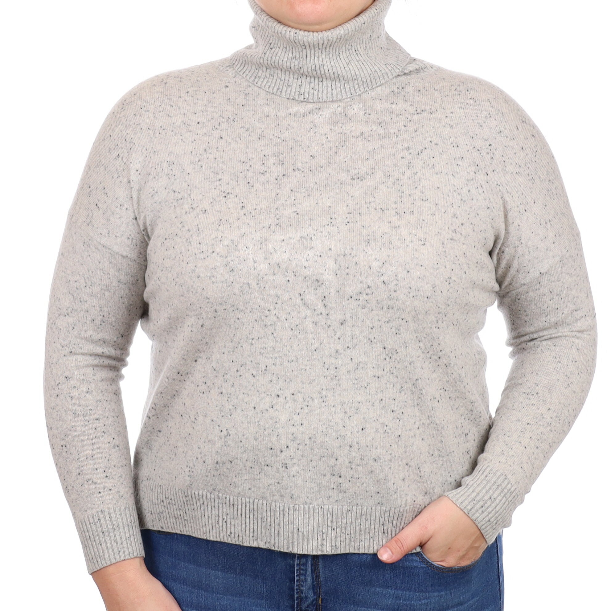Ash Grey Flecked Cashmere Polo Neck Jumper Large