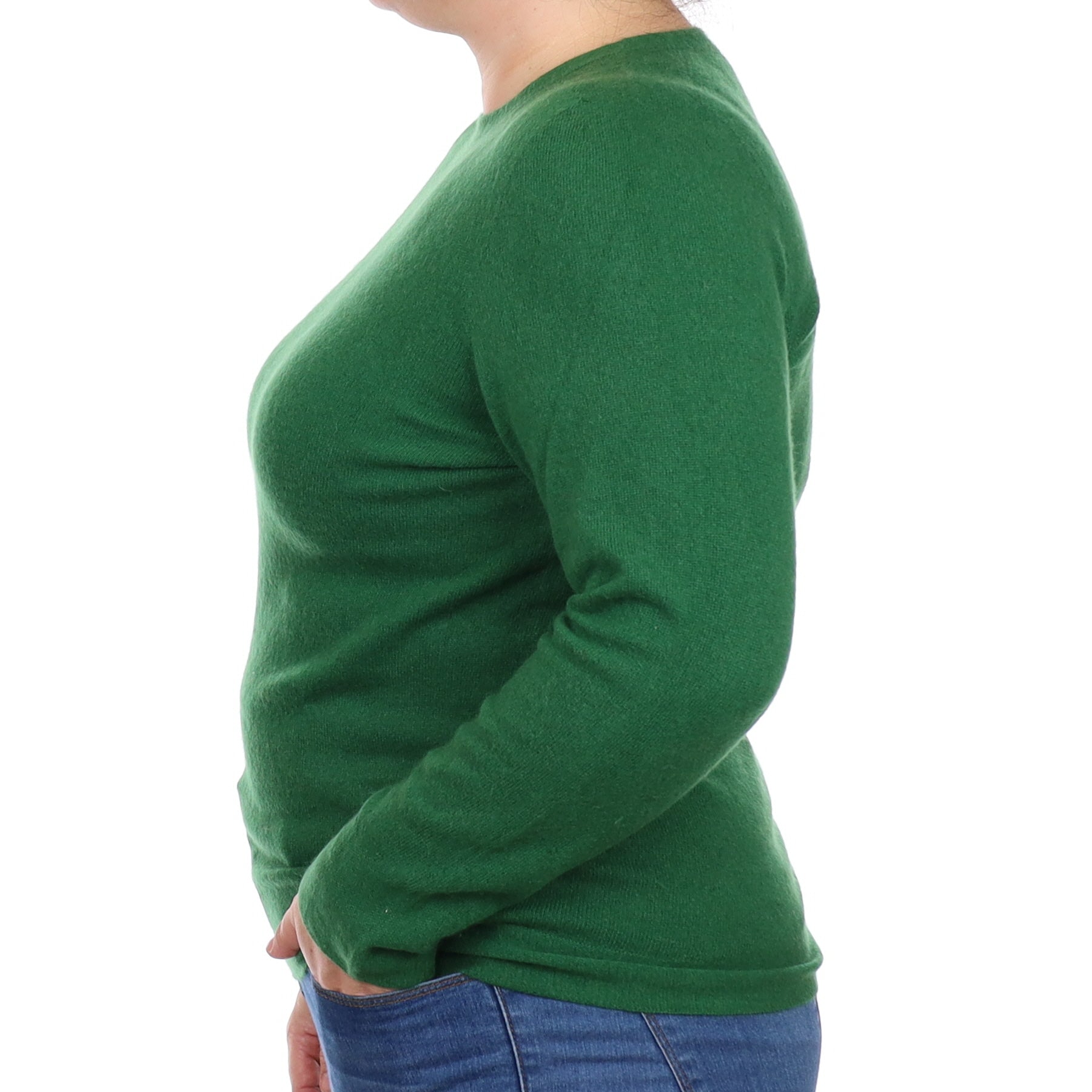 Grass Green Cashmere Crew Neck Jumper Large