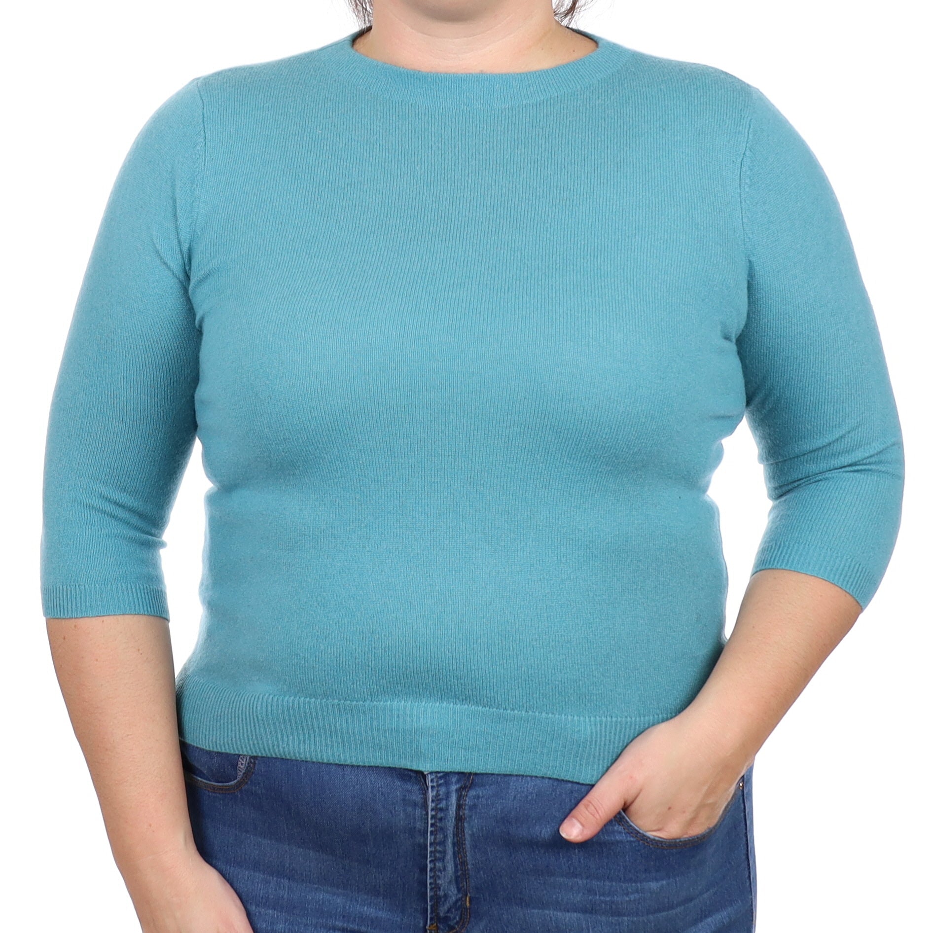 Ocean Blue Cashmere Crew Neck Jumper Large