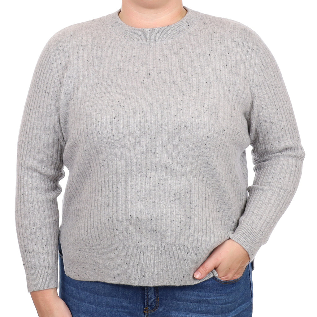 Smoke Grey Flecked Cashmere Crew Neck Jumper Large