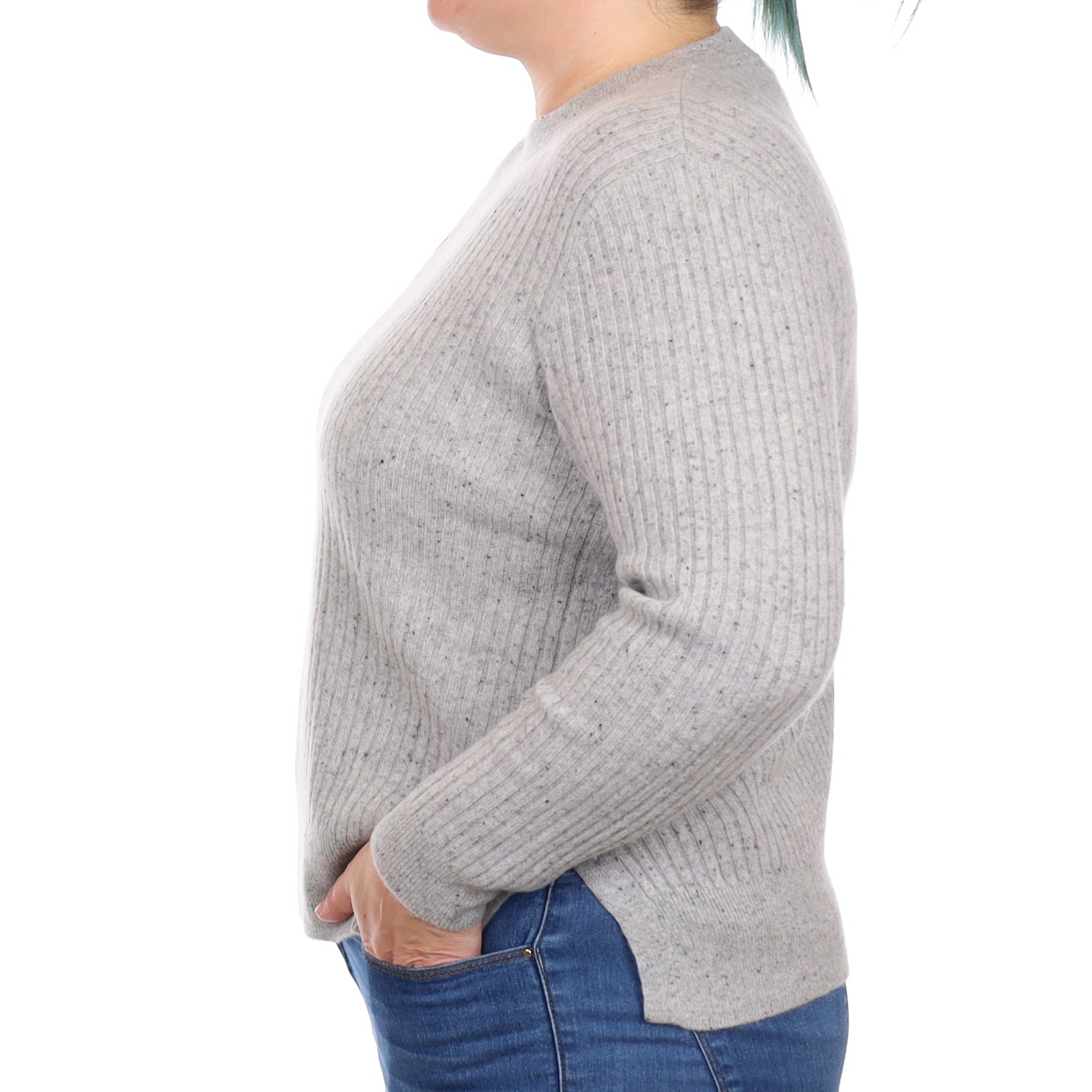 Smoke Grey Flecked Cashmere Crew Neck Jumper Large