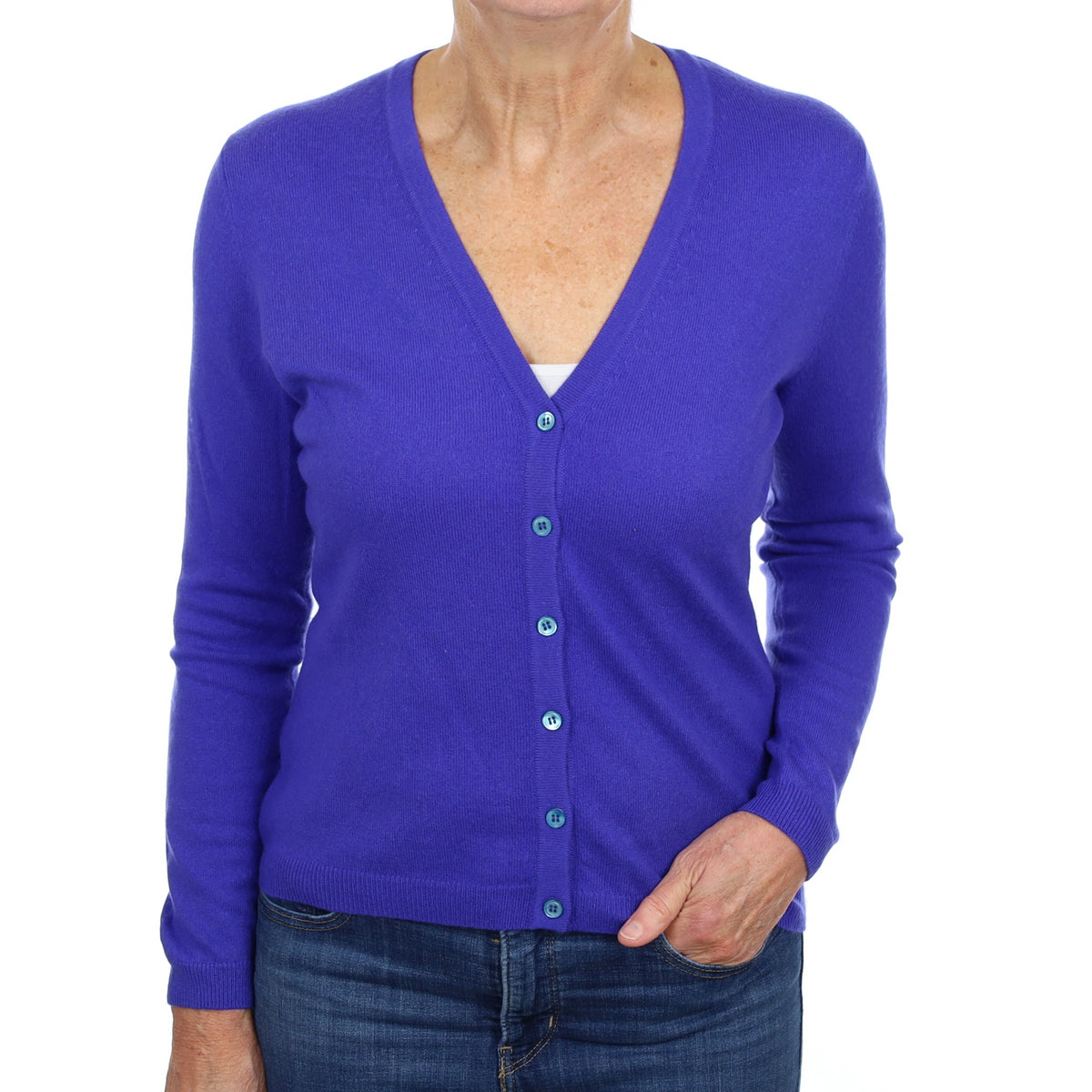 Indigo Blue Cashmere V Neck Cardigan Medium