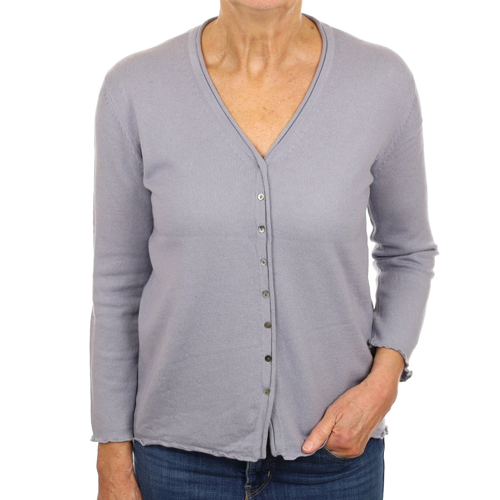Stone Blue Cashmere V Neck Cardigan Medium