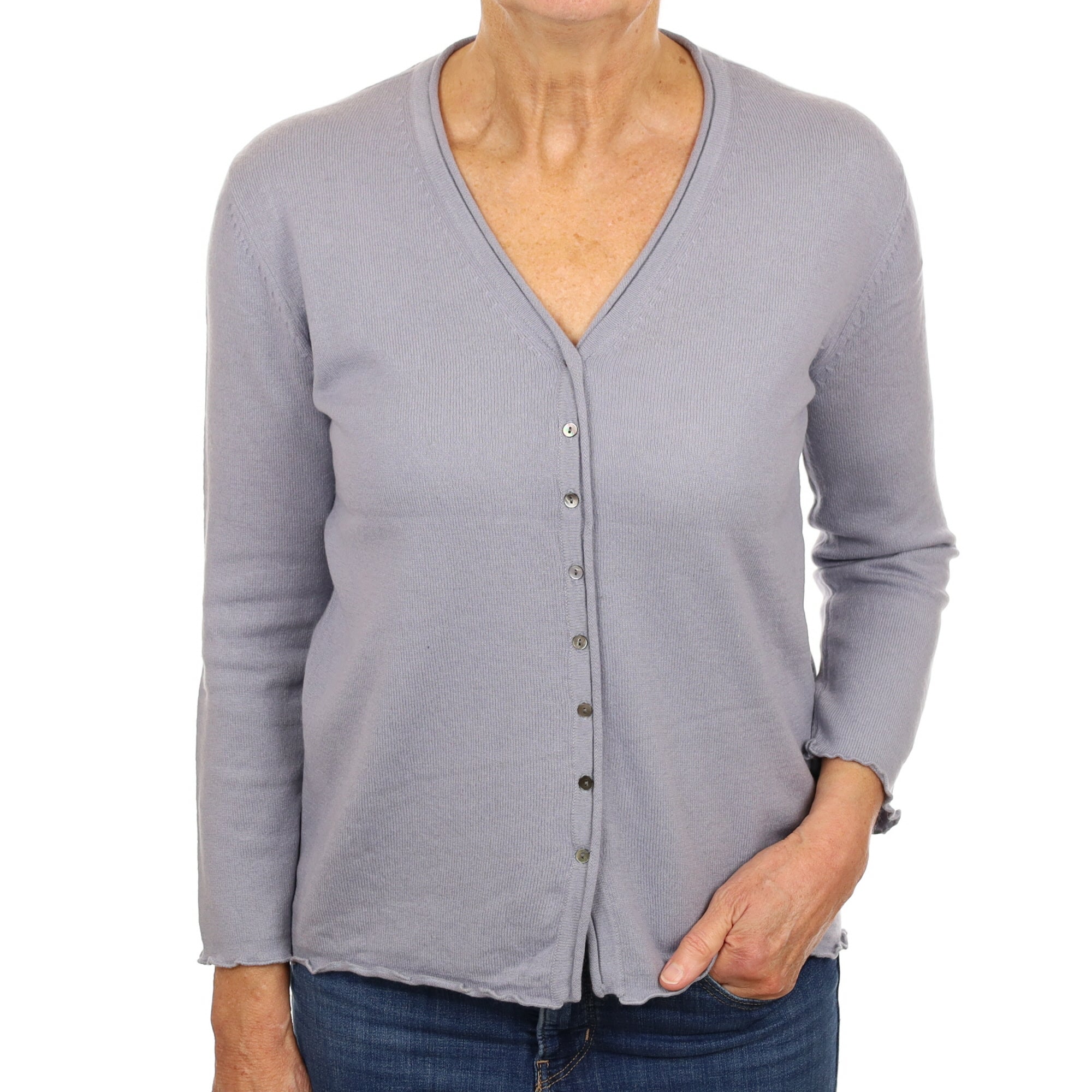 Stone Blue Cashmere V Neck Cardigan Medium