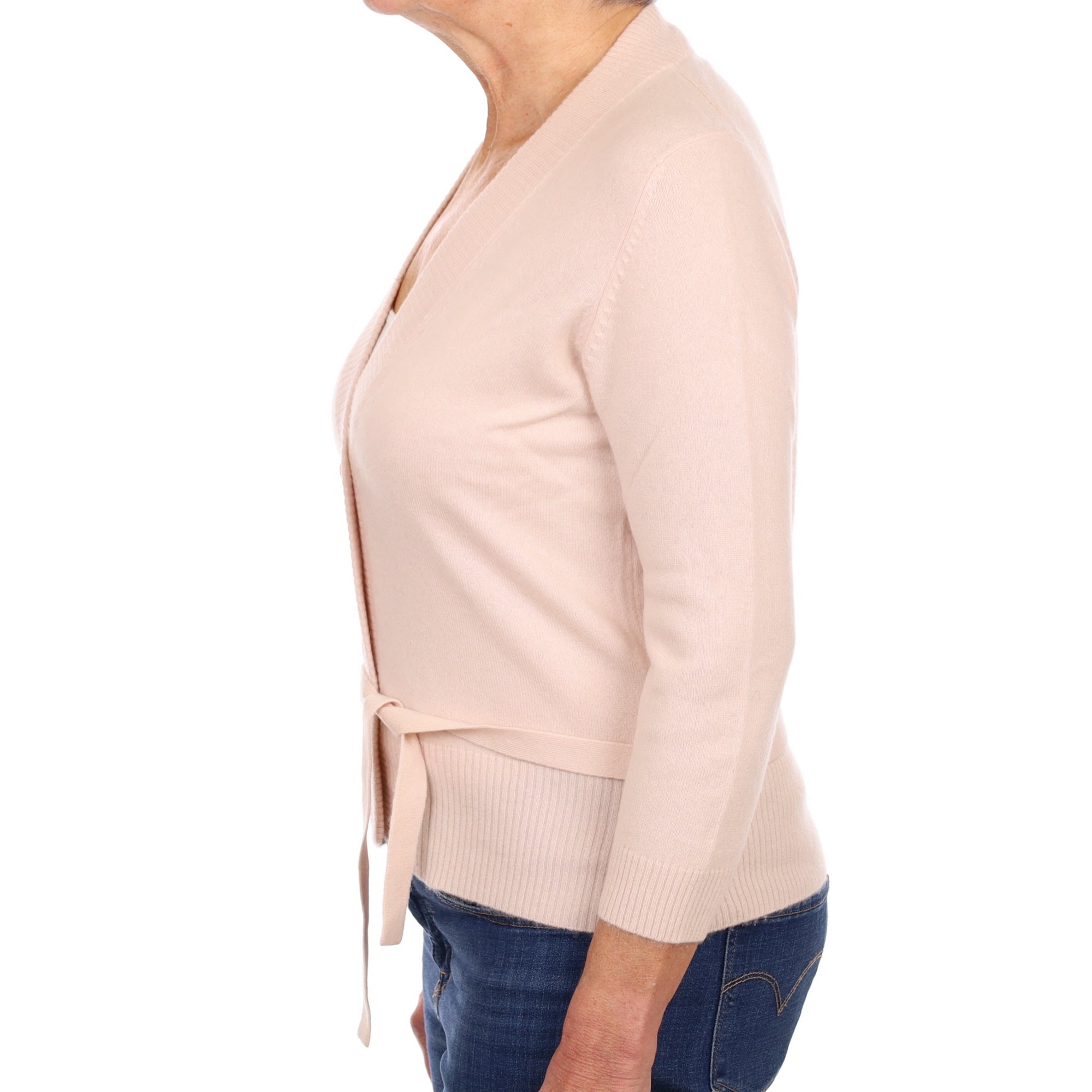 Shell Pink Cashmere V Neck Cardigan with Belt Medium