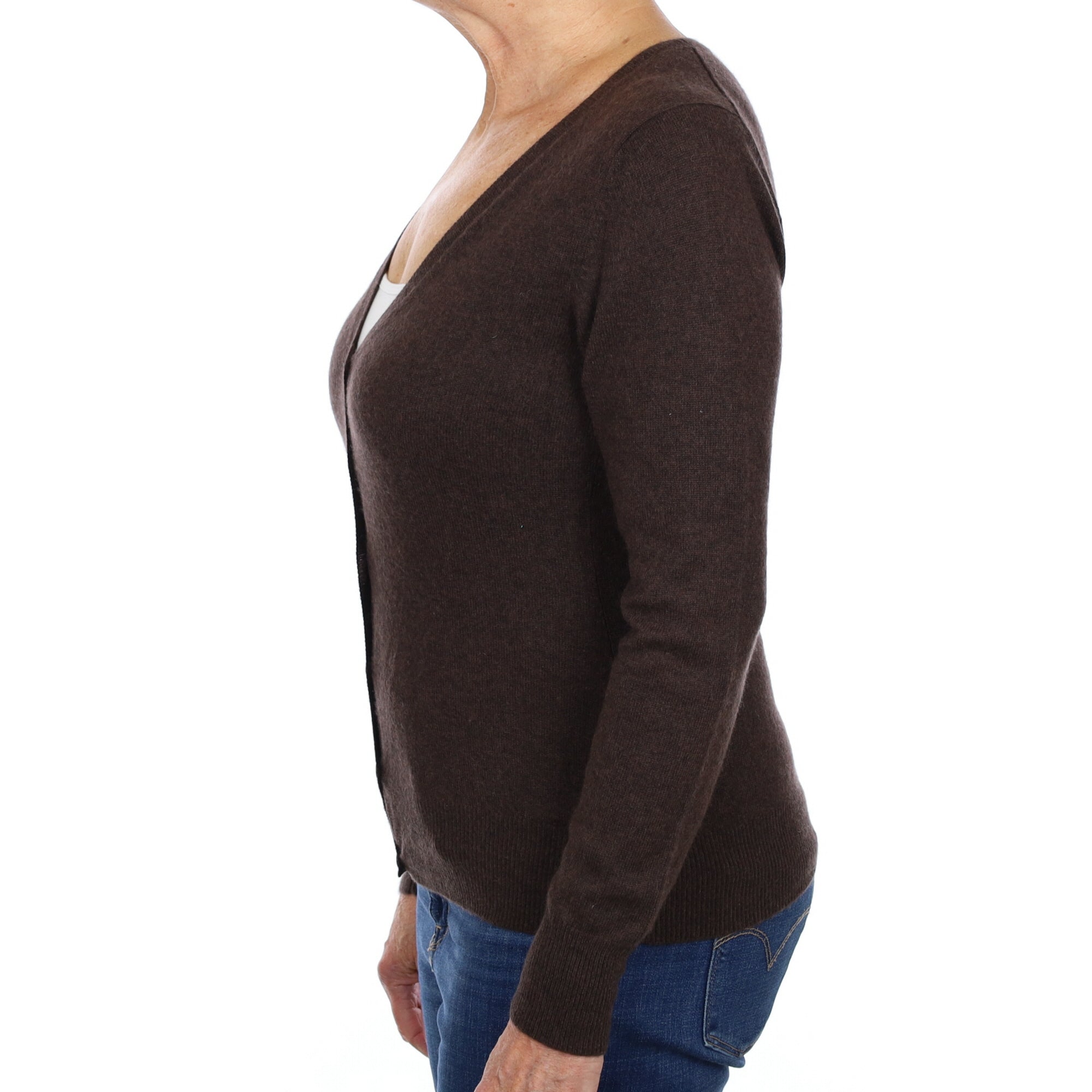 Yorn Peppercorn Brown Cashmere V Neck Cardigan Medium