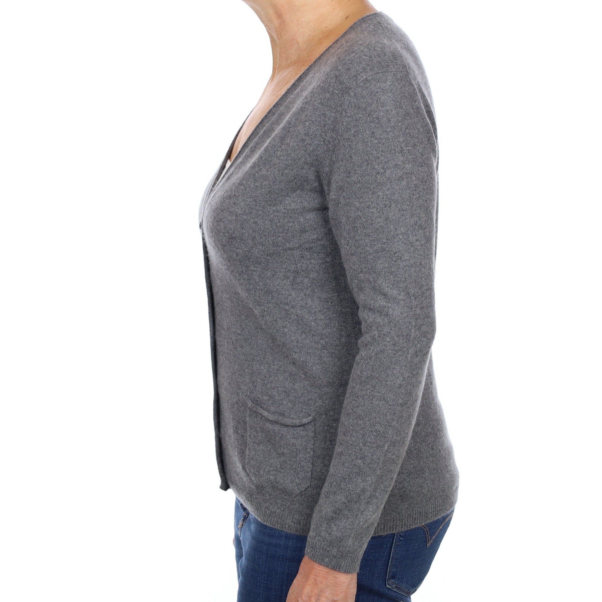 Slate Grey Cashmere V Neck Cardigan Medium