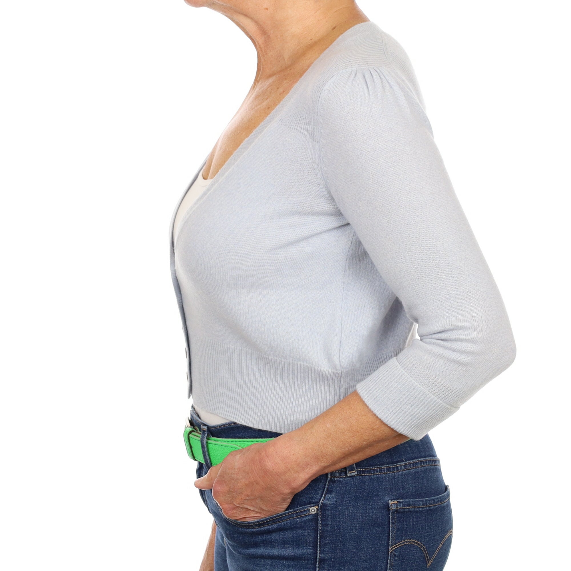 Baby Blue Cashmere Cropped V Neck Cardigan Medium