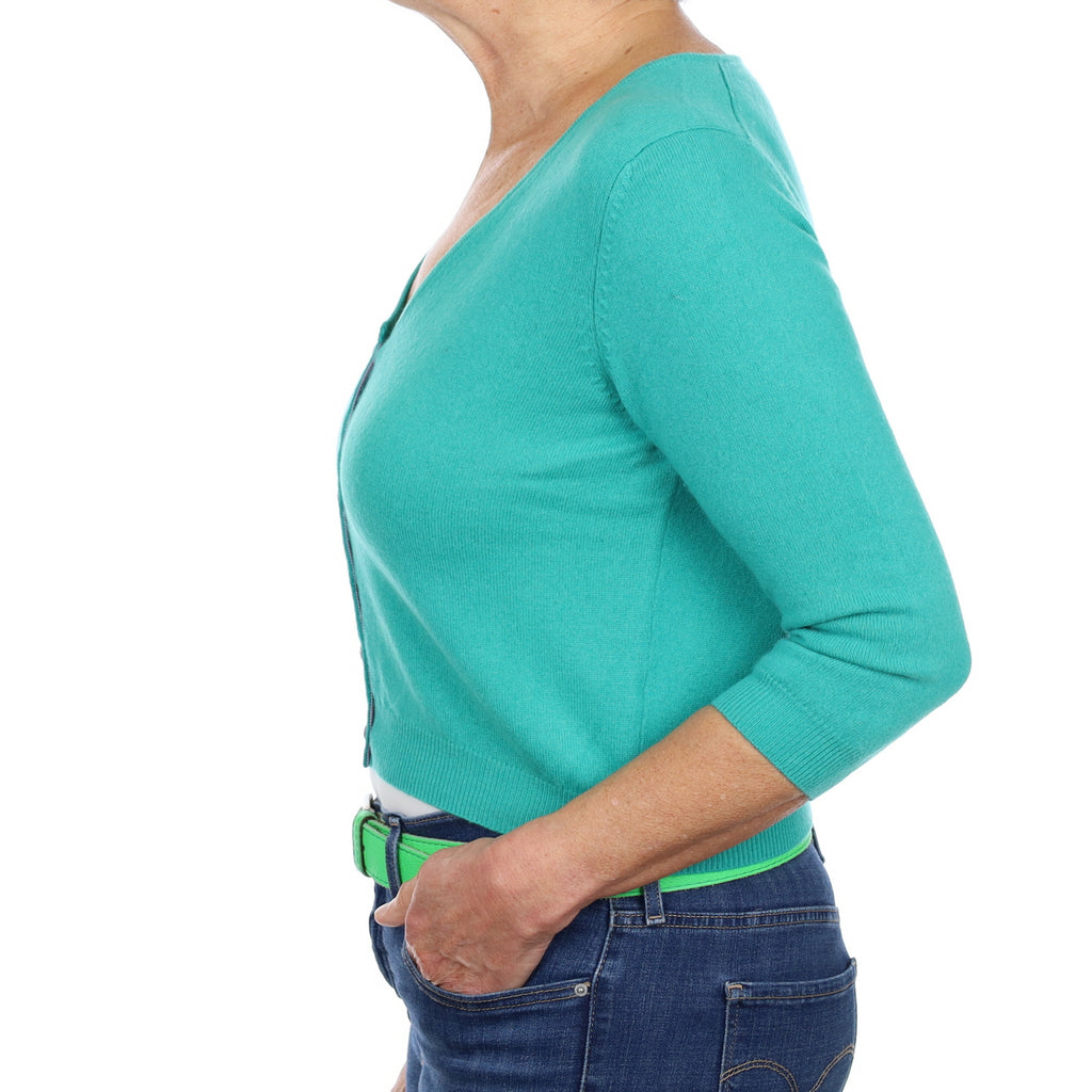Turquoise Green Cashmere V Neck Cardigan Medium