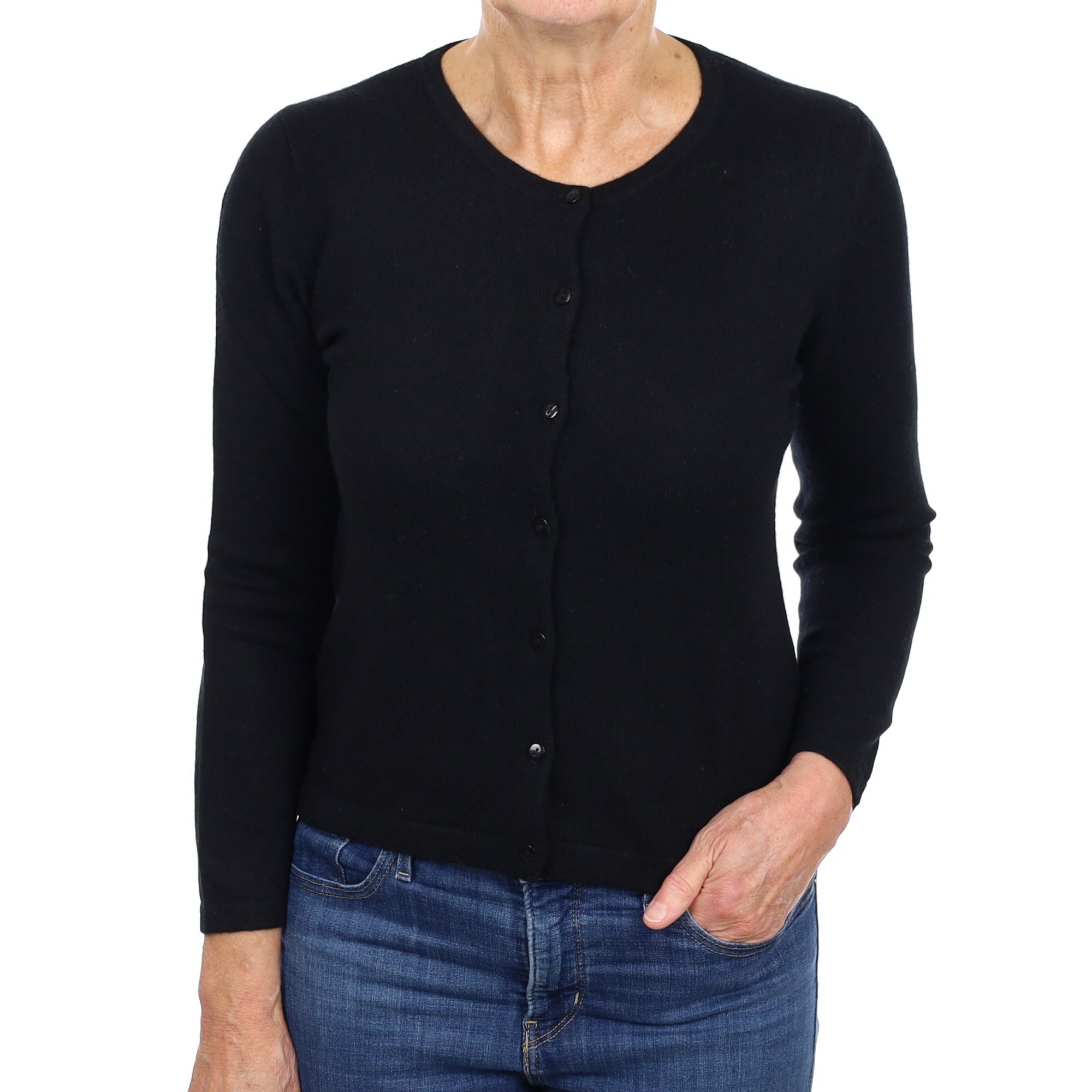 Black Cashmere Crew Neck Cardigan Medium