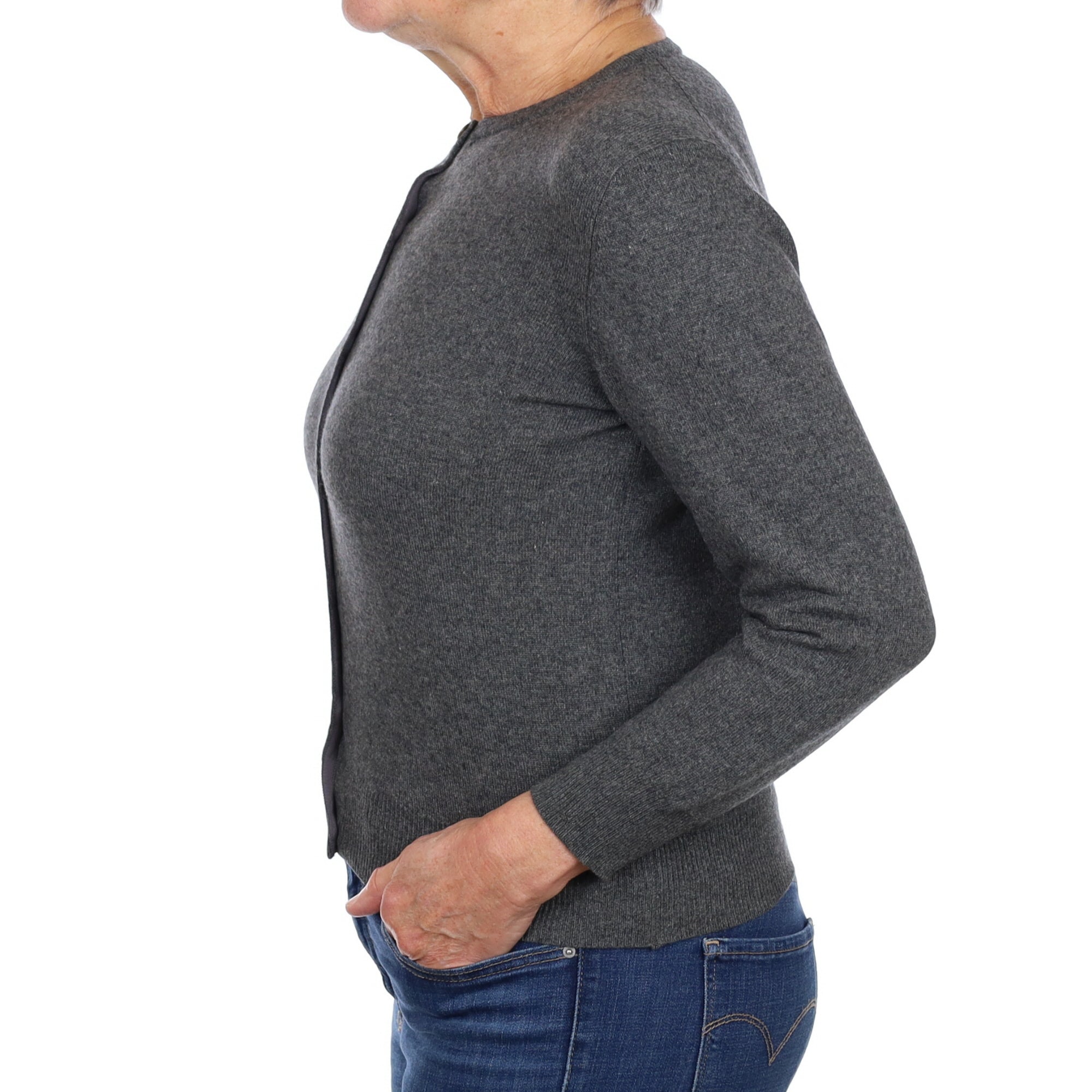 Slate Grey Cashmere Crew Neck Cardigan Medium