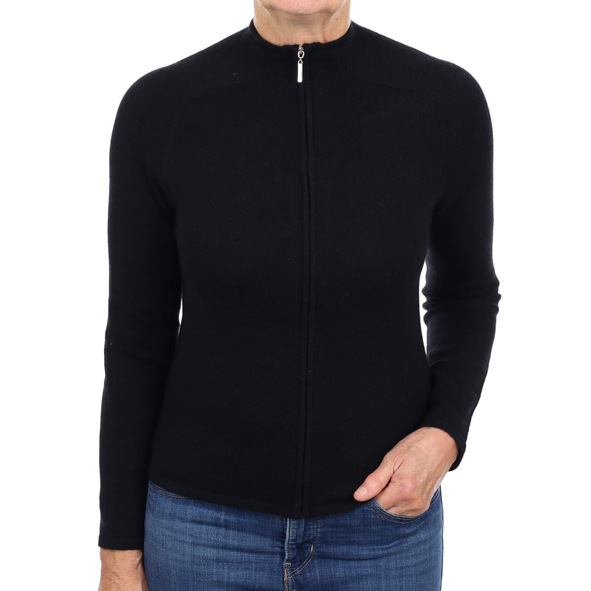 Black Cashmere Zip Up Cardigan Medium