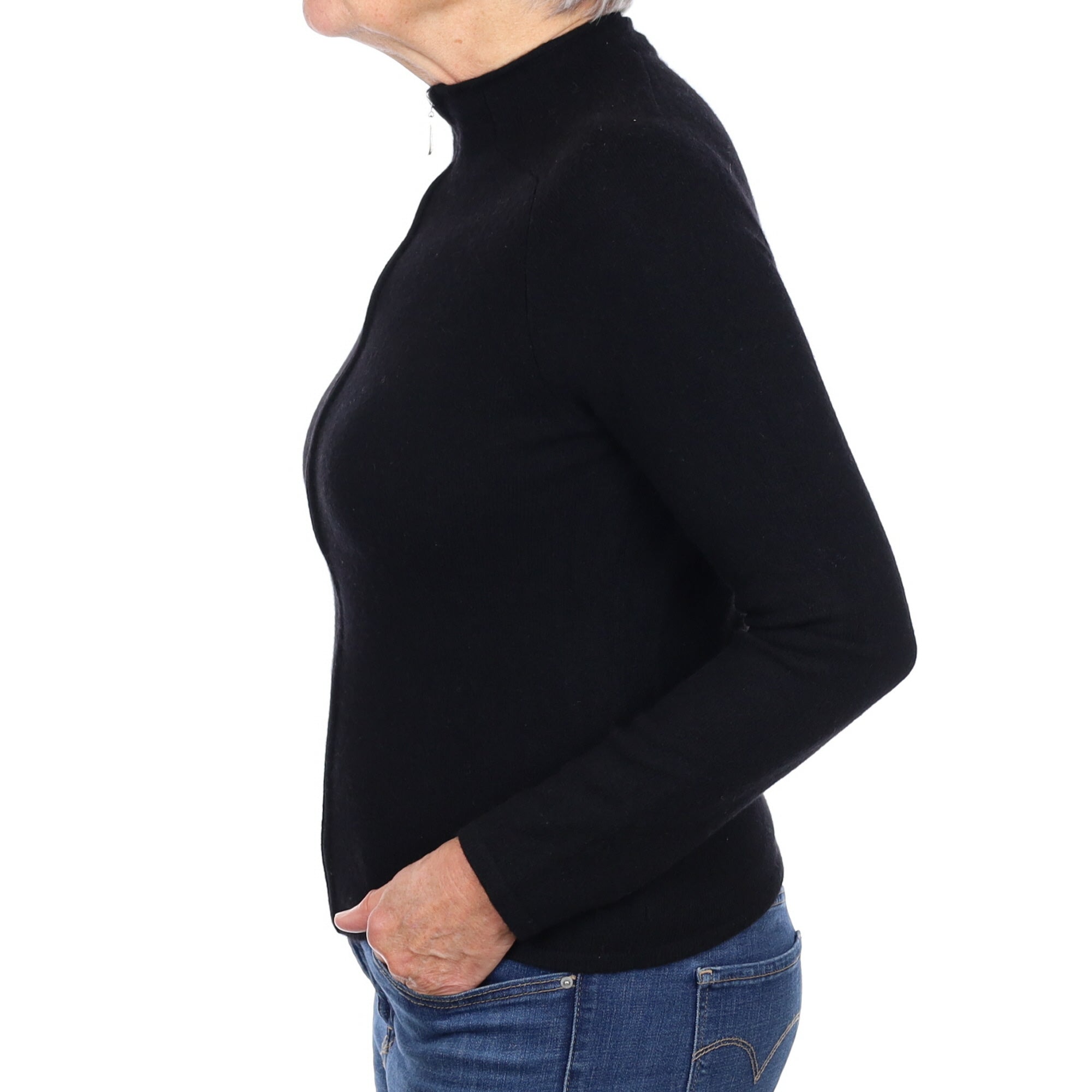 Black Cashmere Zip Up Cardigan Medium