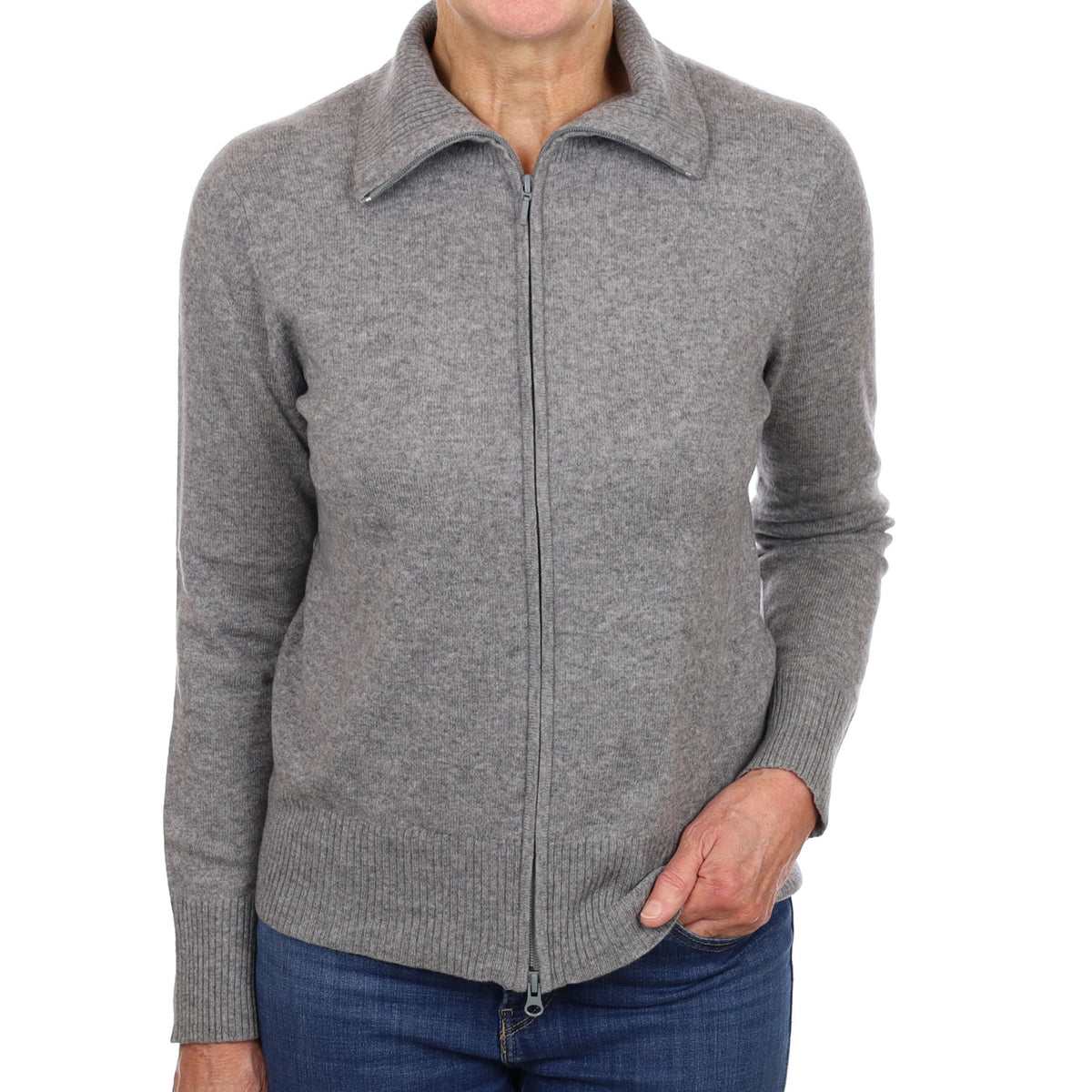 Ash Grey Cashmere Zip Up Cardigan Medium