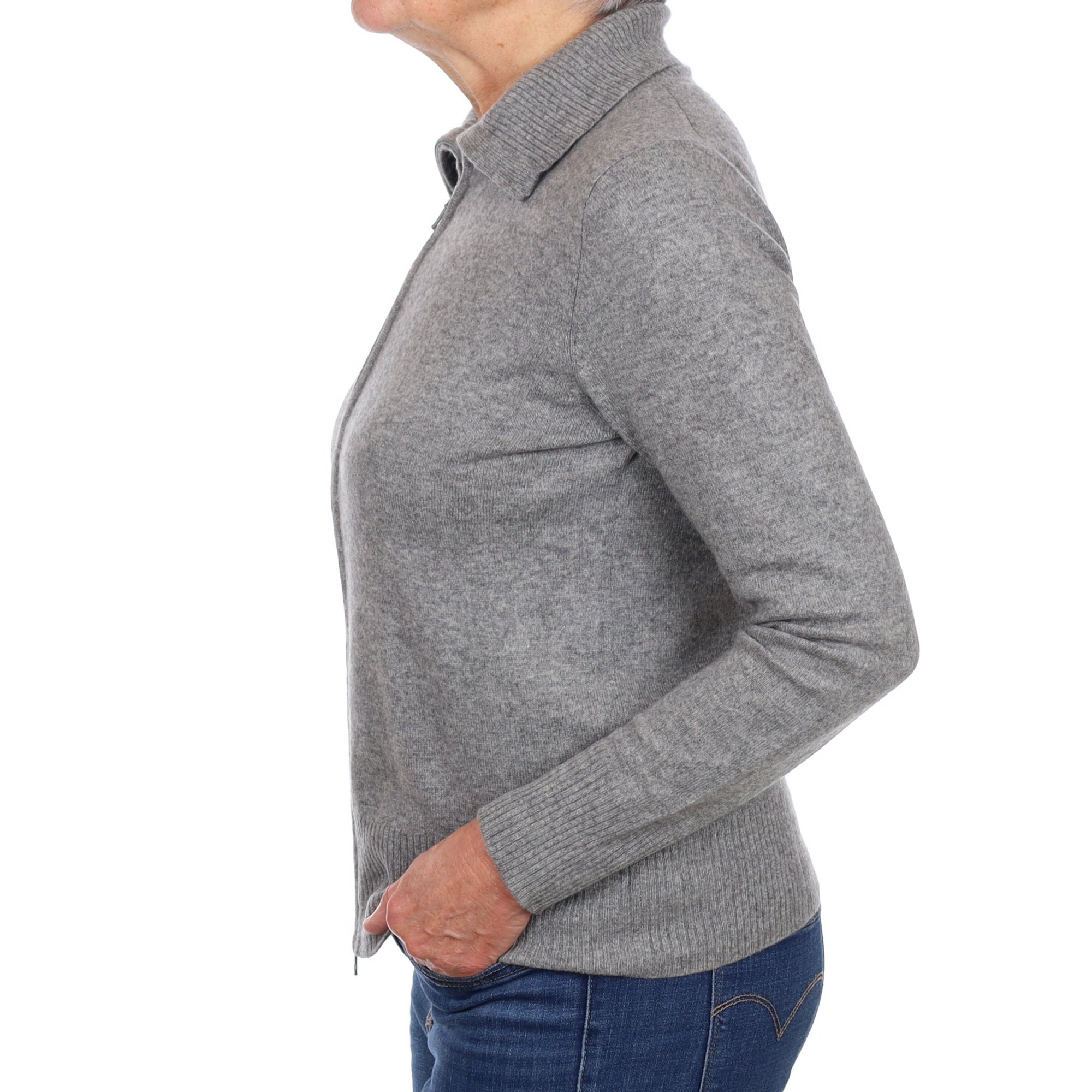 Ash Grey Cashmere Zip Up Cardigan Medium