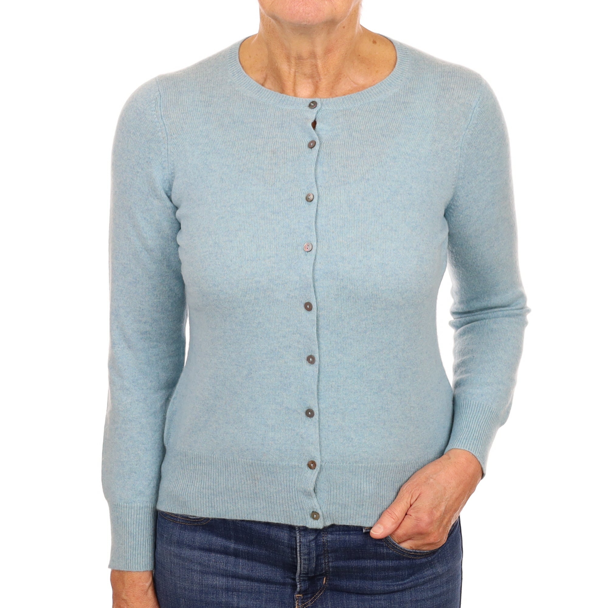 Opal Blue Cashmere Crew Neck Cardigan Medium