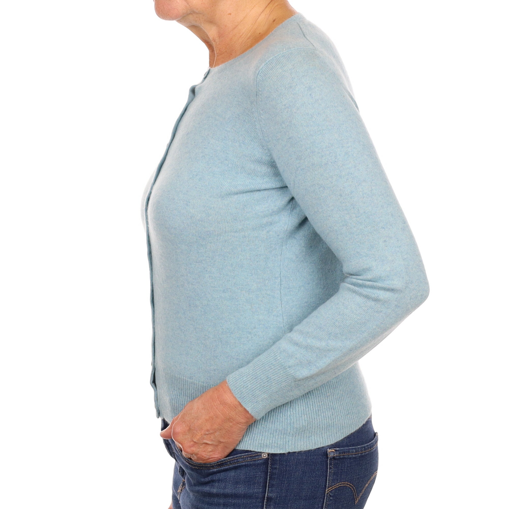Opal Blue Cashmere Crew Neck Cardigan Medium