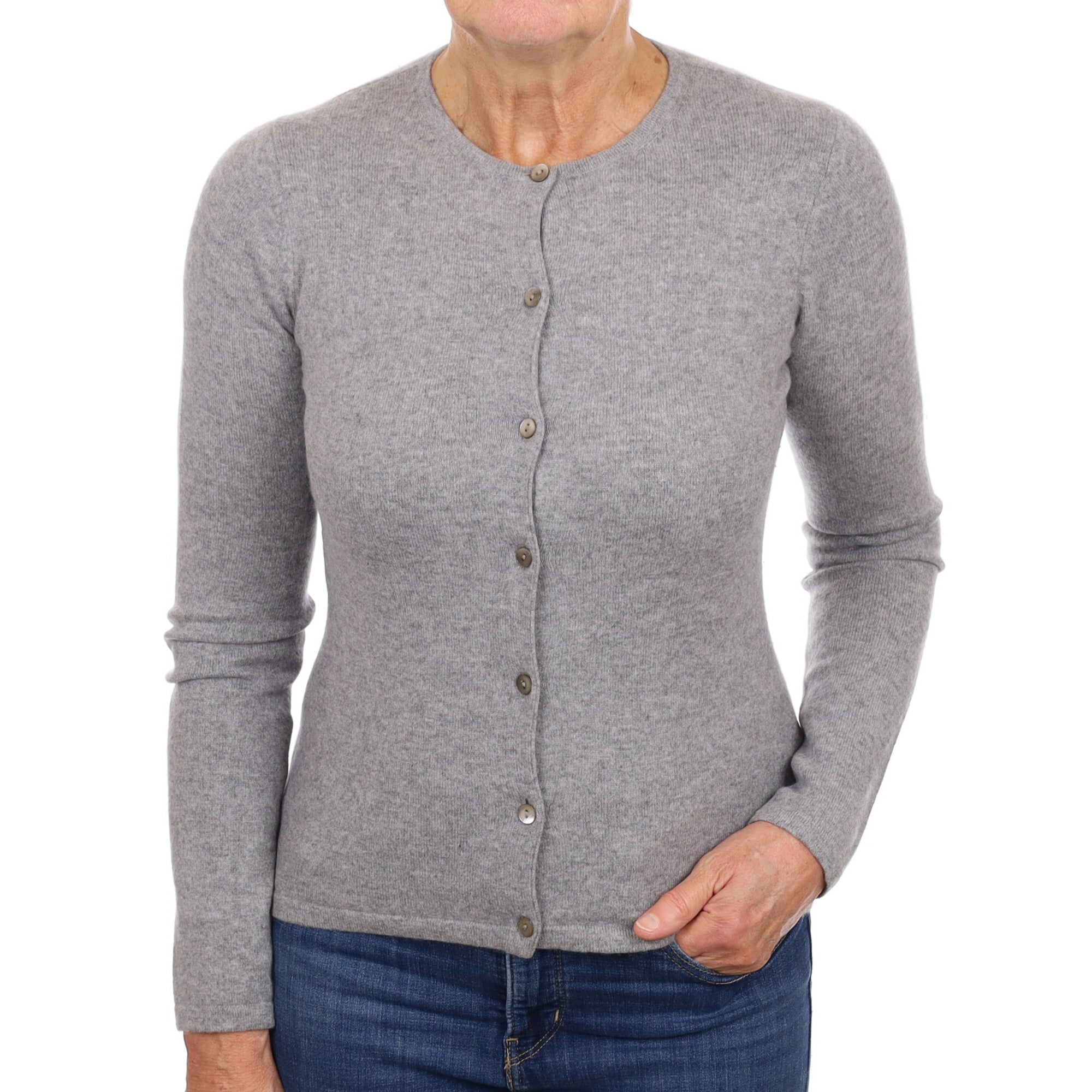Smoke Grey Cashmere Crew Neck Cardigan Medium