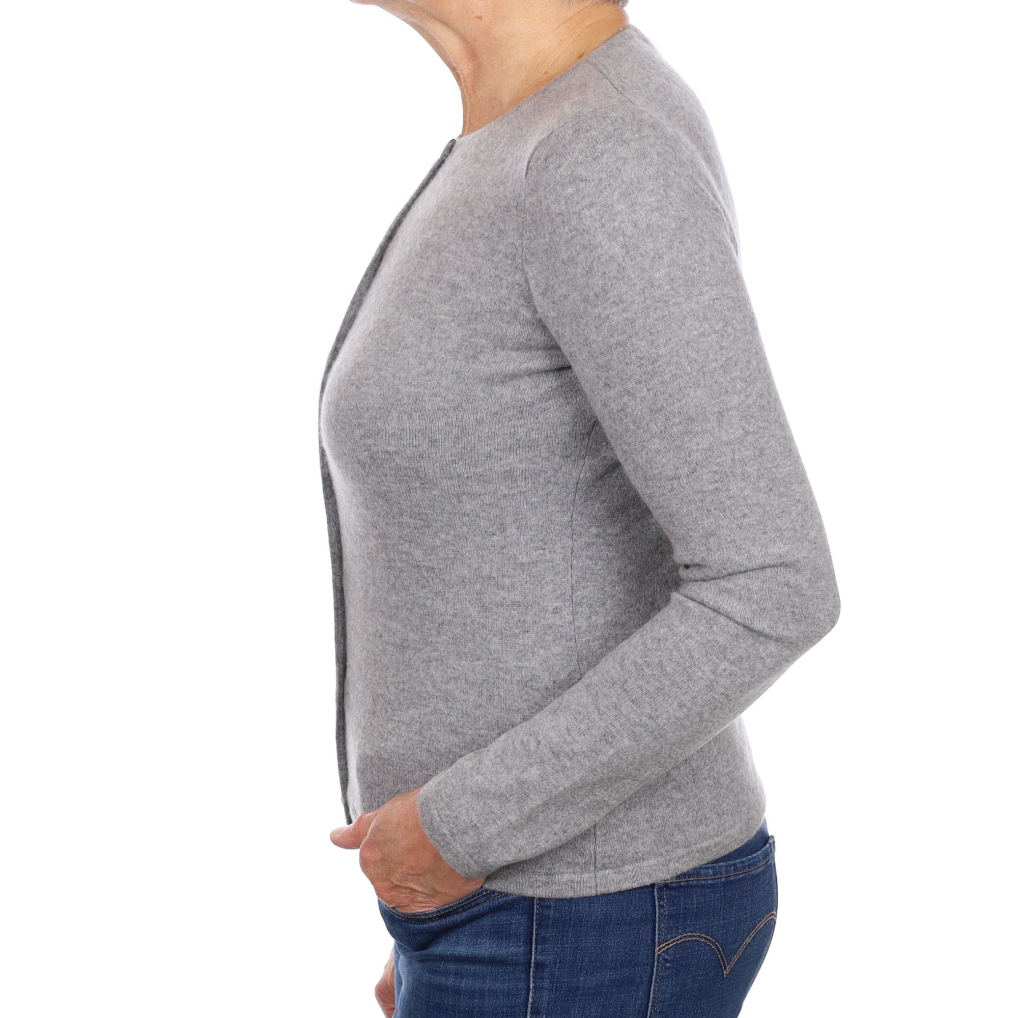 Smoke Grey Cashmere Crew Neck Cardigan Medium