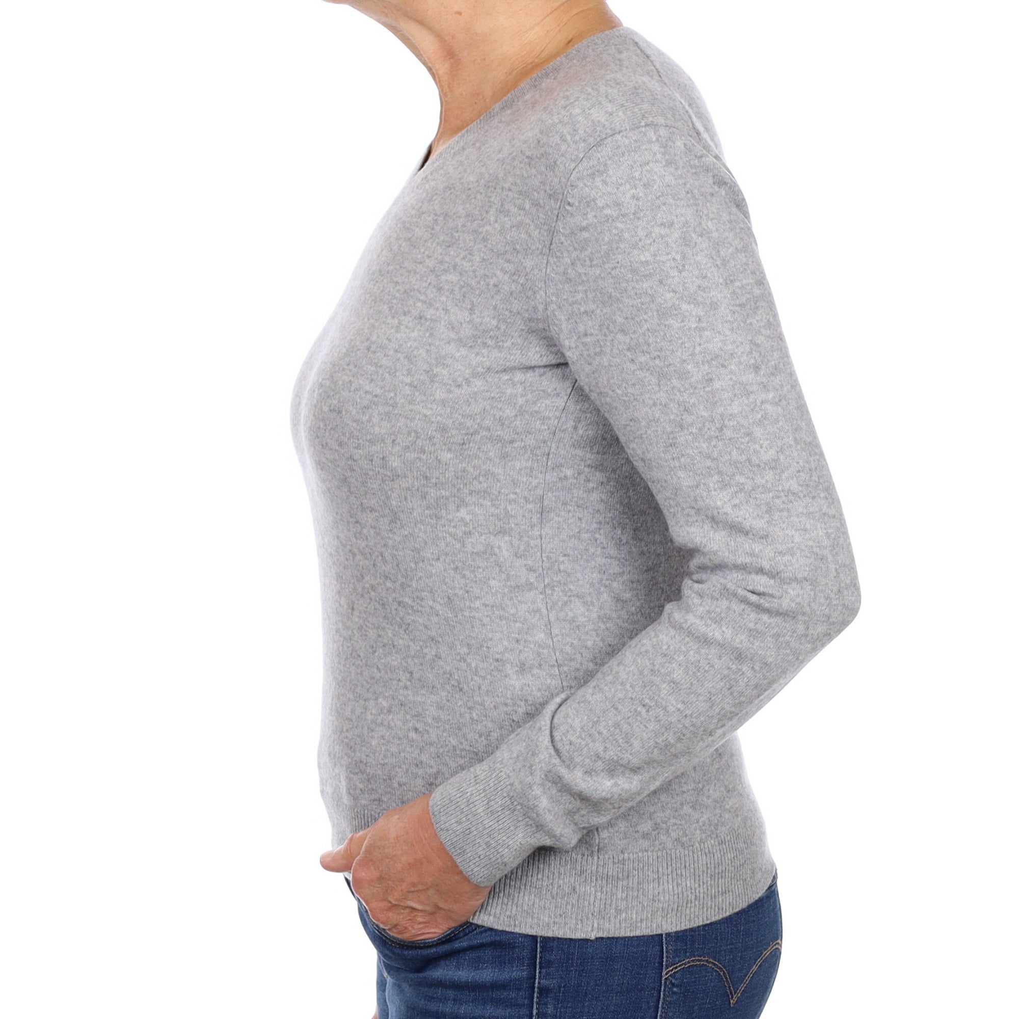 Smoke Grey Cashmere V Neck Jumper Medium