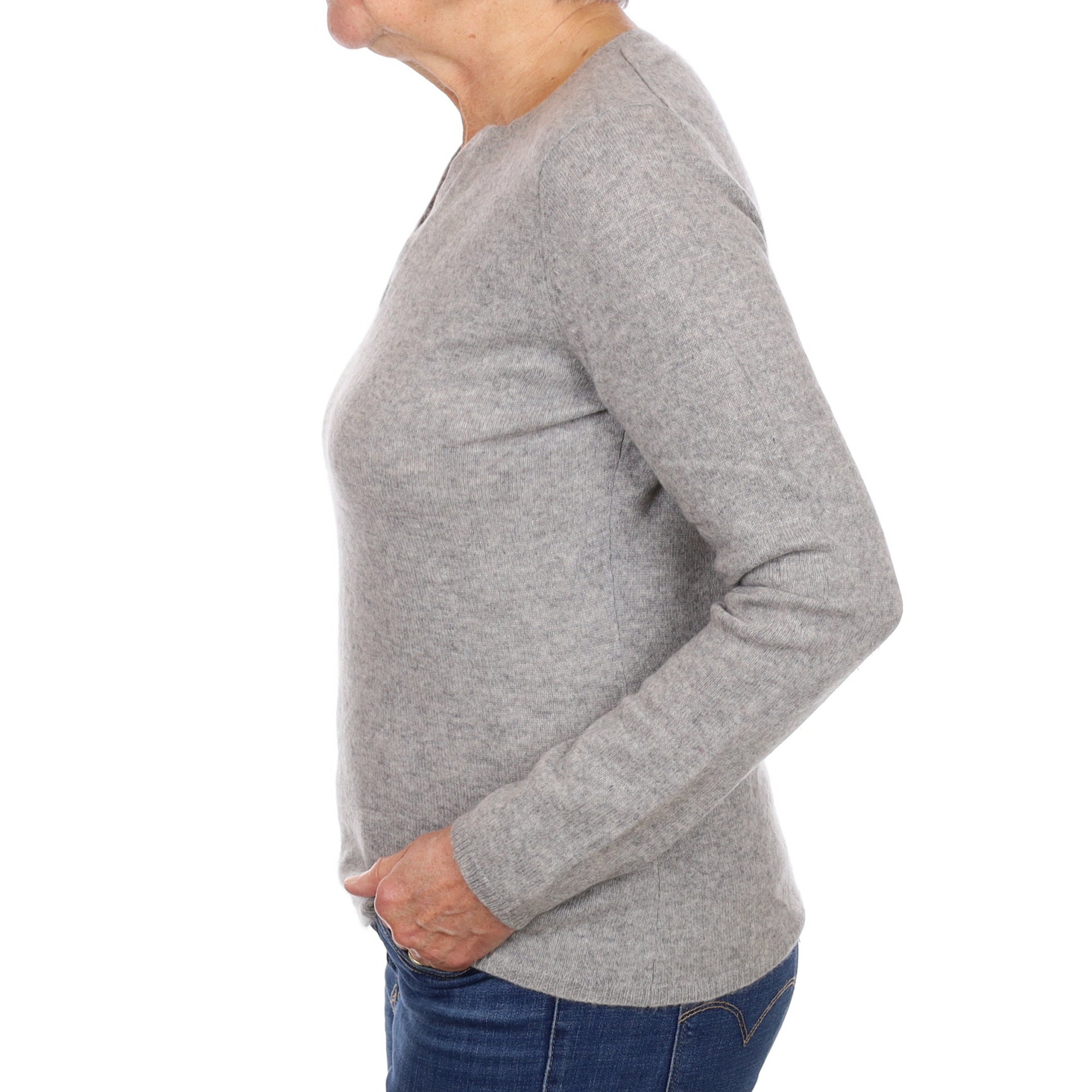 Smoke Grey Cashmere Notch V Neck Jumper Medium