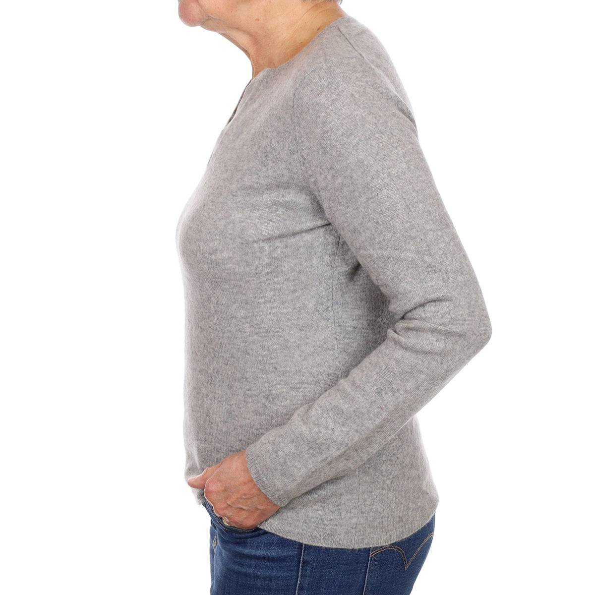 Smoke Grey Cashmere Notch V Neck Jumper Medium
