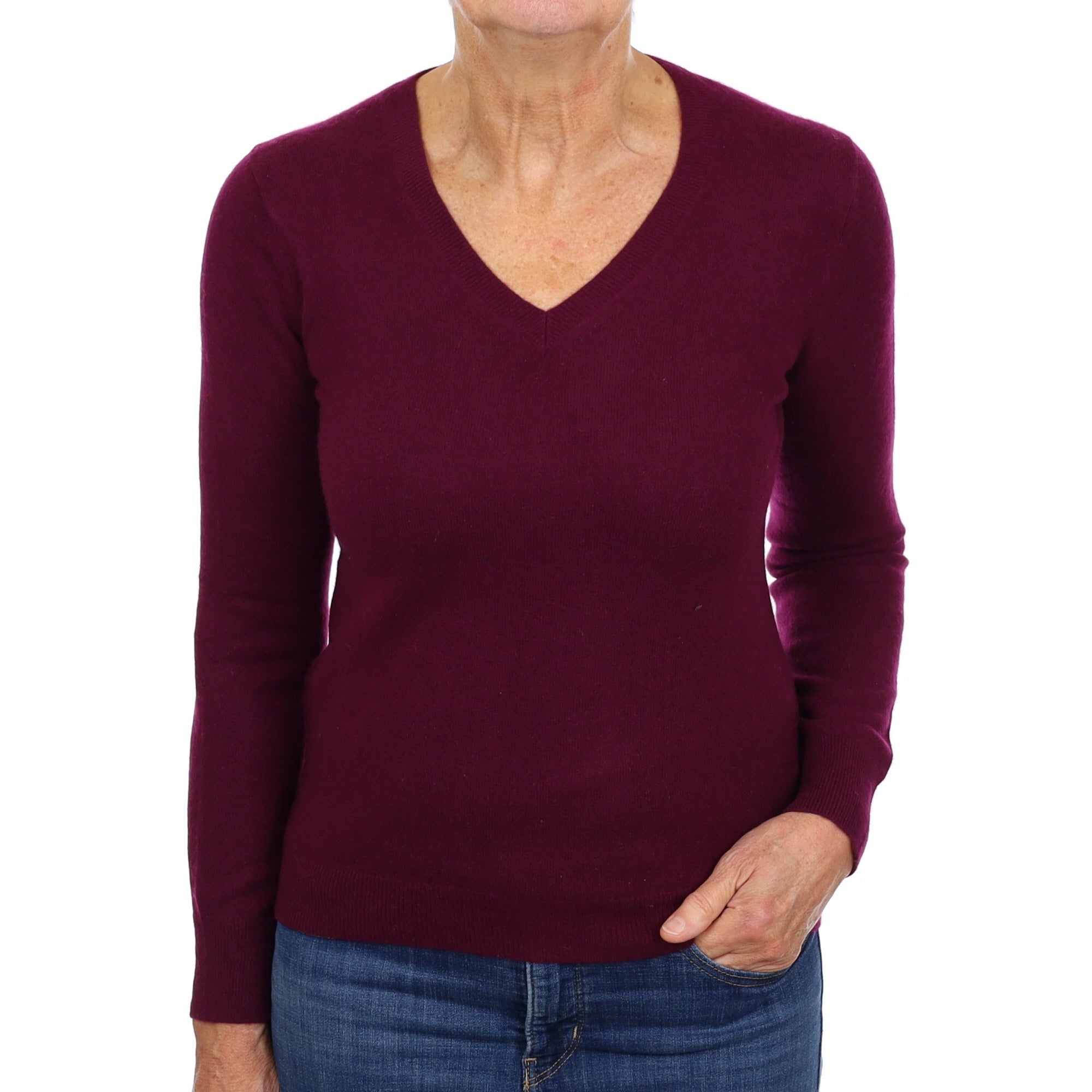 Mulberry Purple Cashmere V Neck Jumper Medium