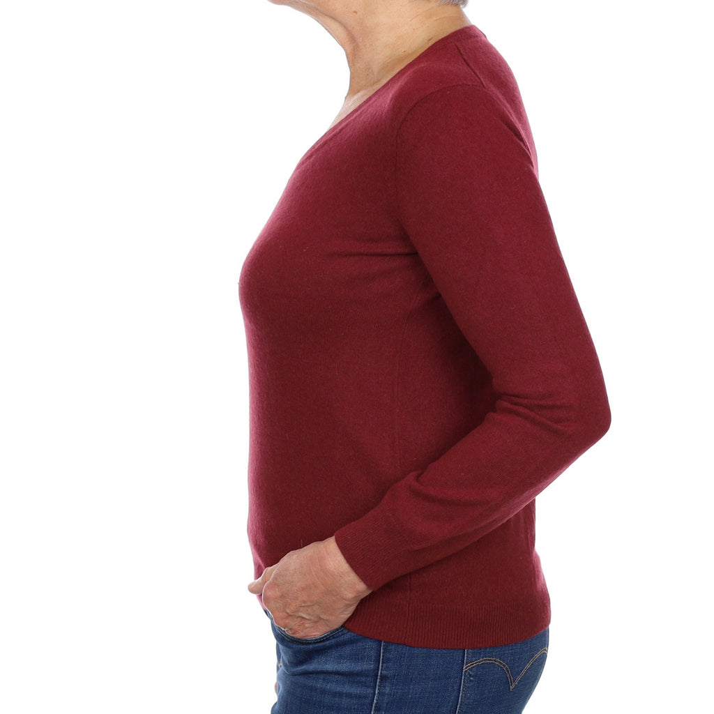 Burgundy Red Cashmere V Neck Jumper Medium