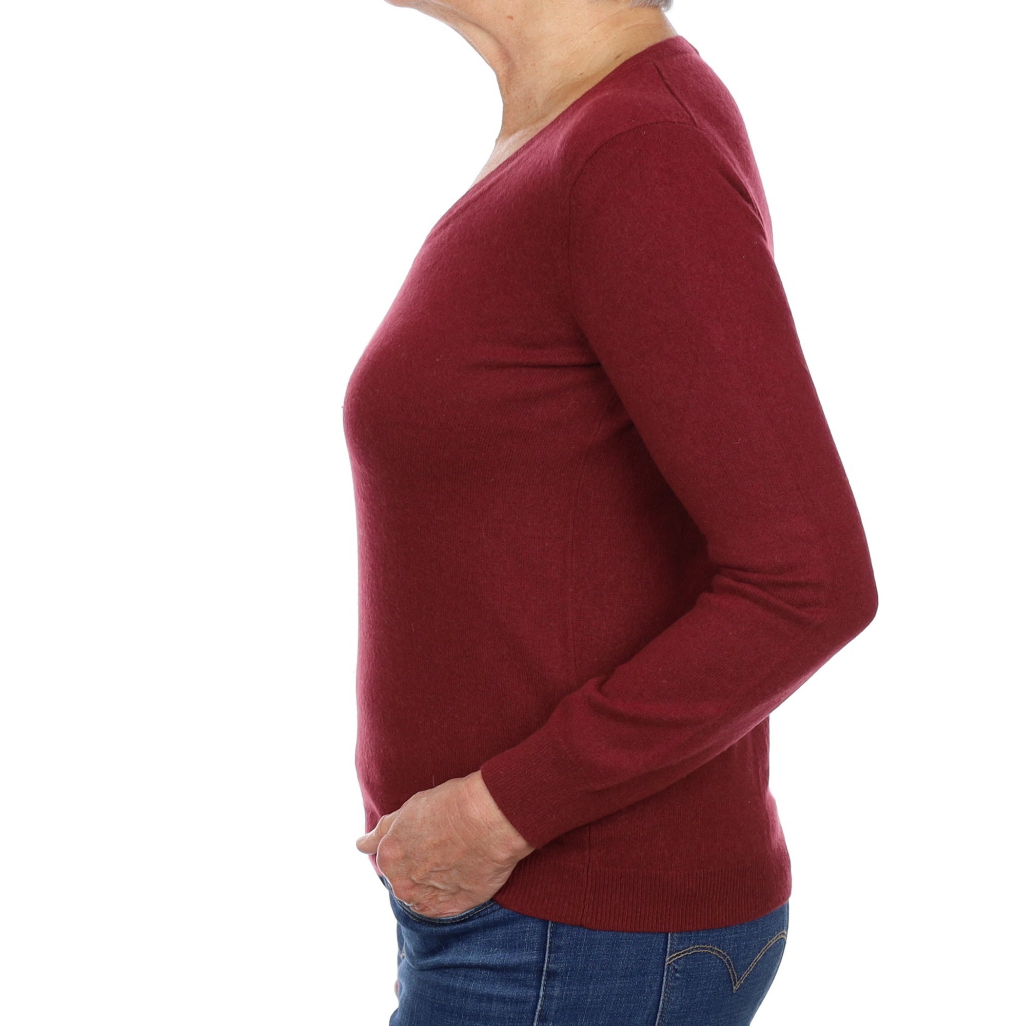 Burgundy Red Cashmere V Neck Jumper Medium
