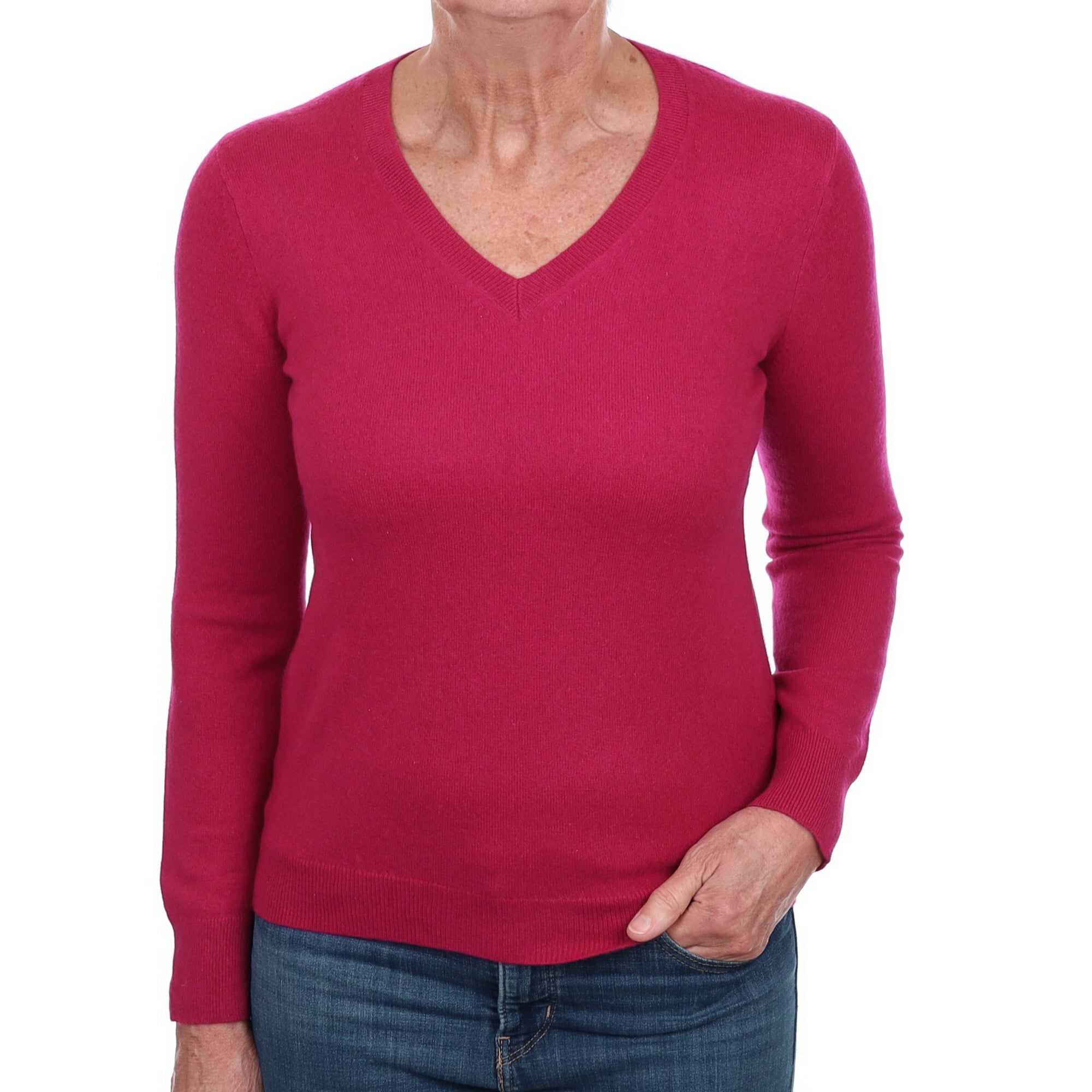 Cherry Pink Cashmere V Neck Jumper Medium