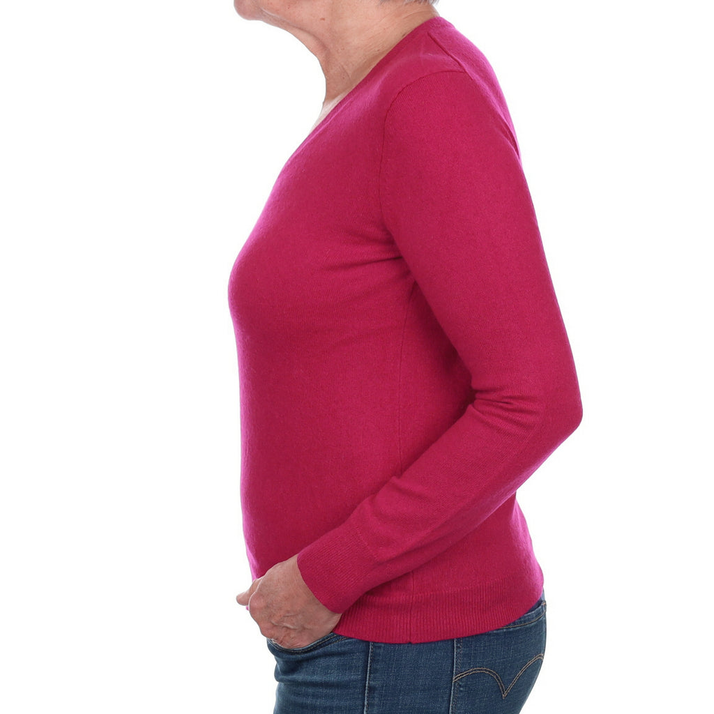 Cherry Pink Cashmere V Neck Jumper Medium