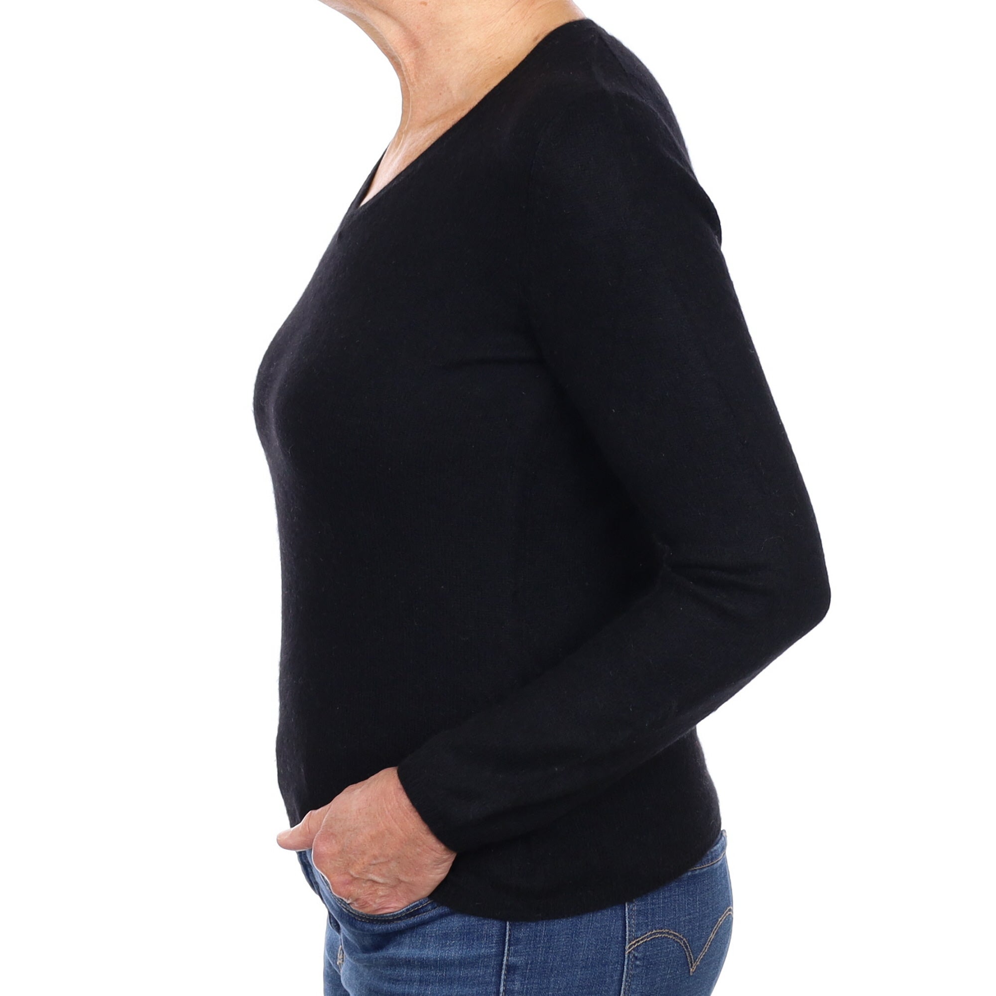 Black Cashmere V Neck Jumper Medium