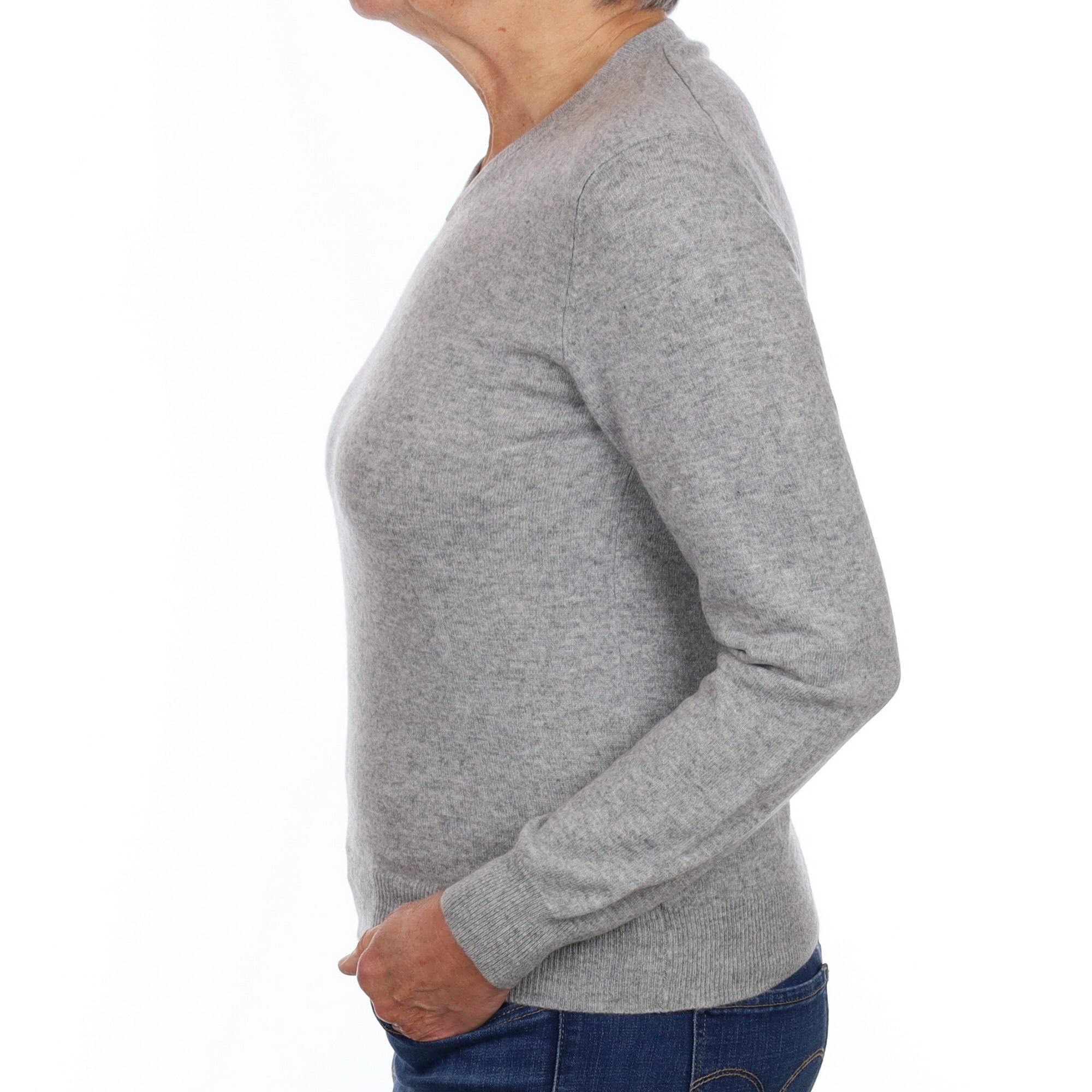 Smoke Grey Cashmere V Neck Jumper Medium