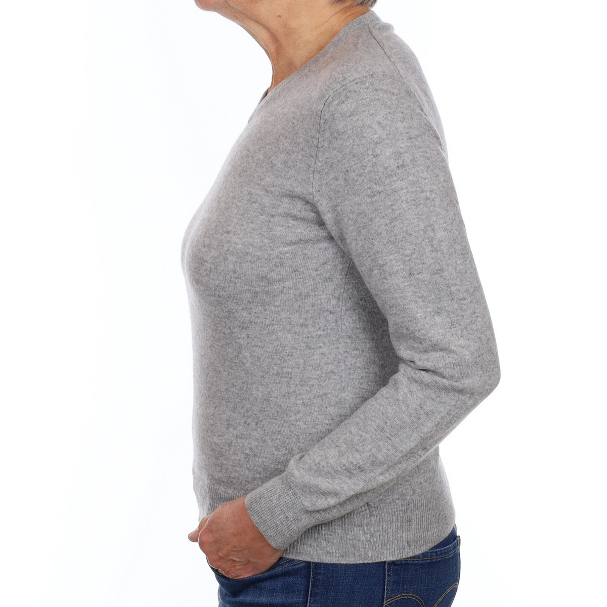 Smoke Grey Cashmere V Neck Jumper Medium
