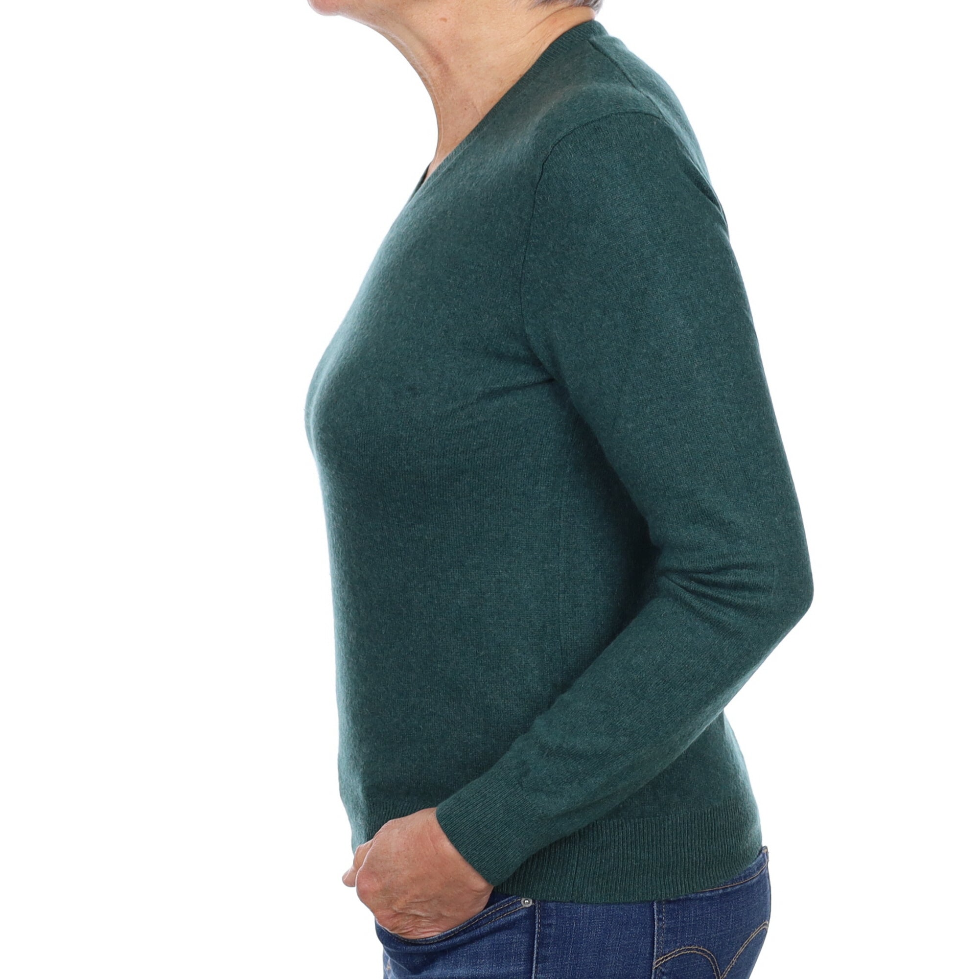 Forest Green Cashmere V Neck Jumper Medium