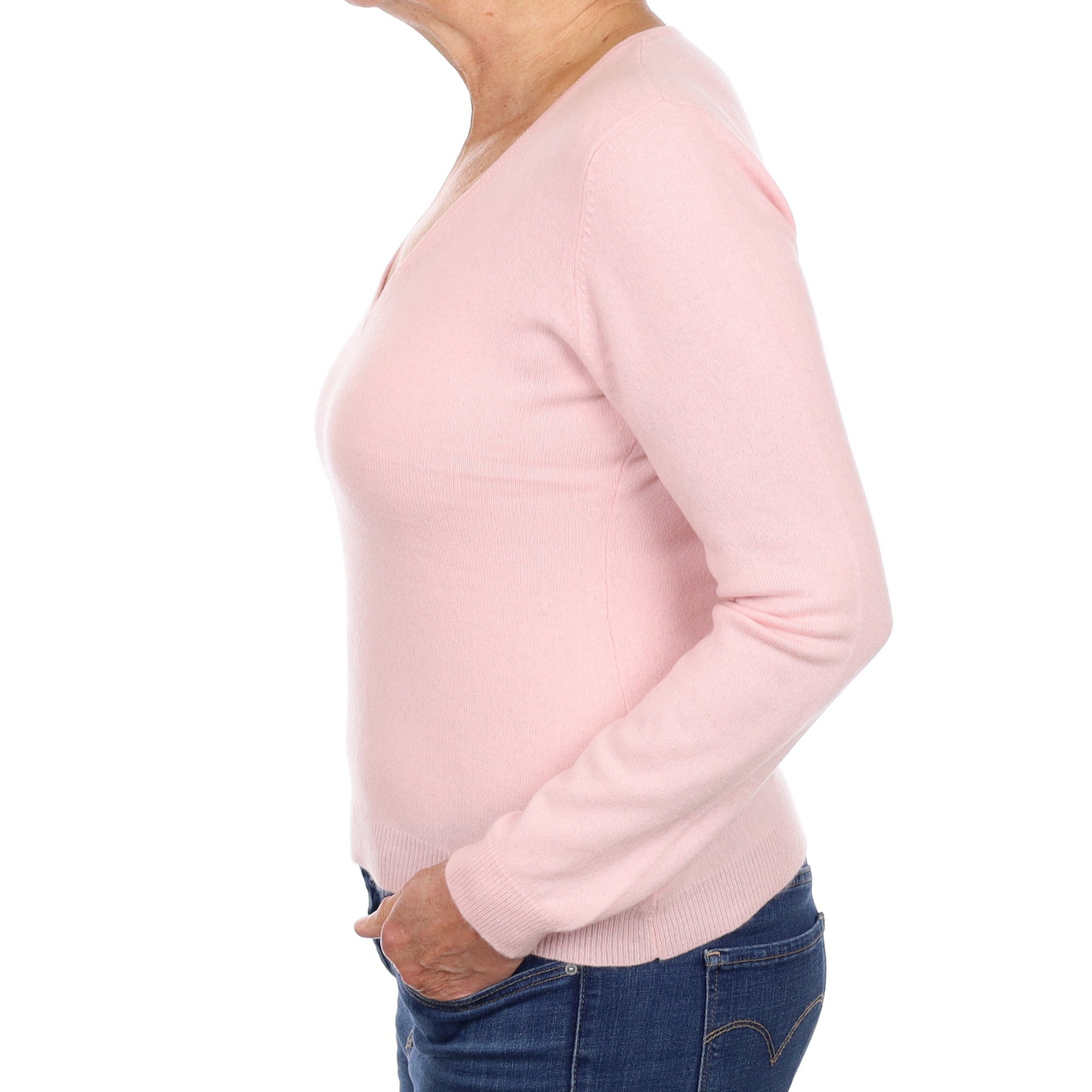 Shell Pink Cashmere V Neck Jumper Medium