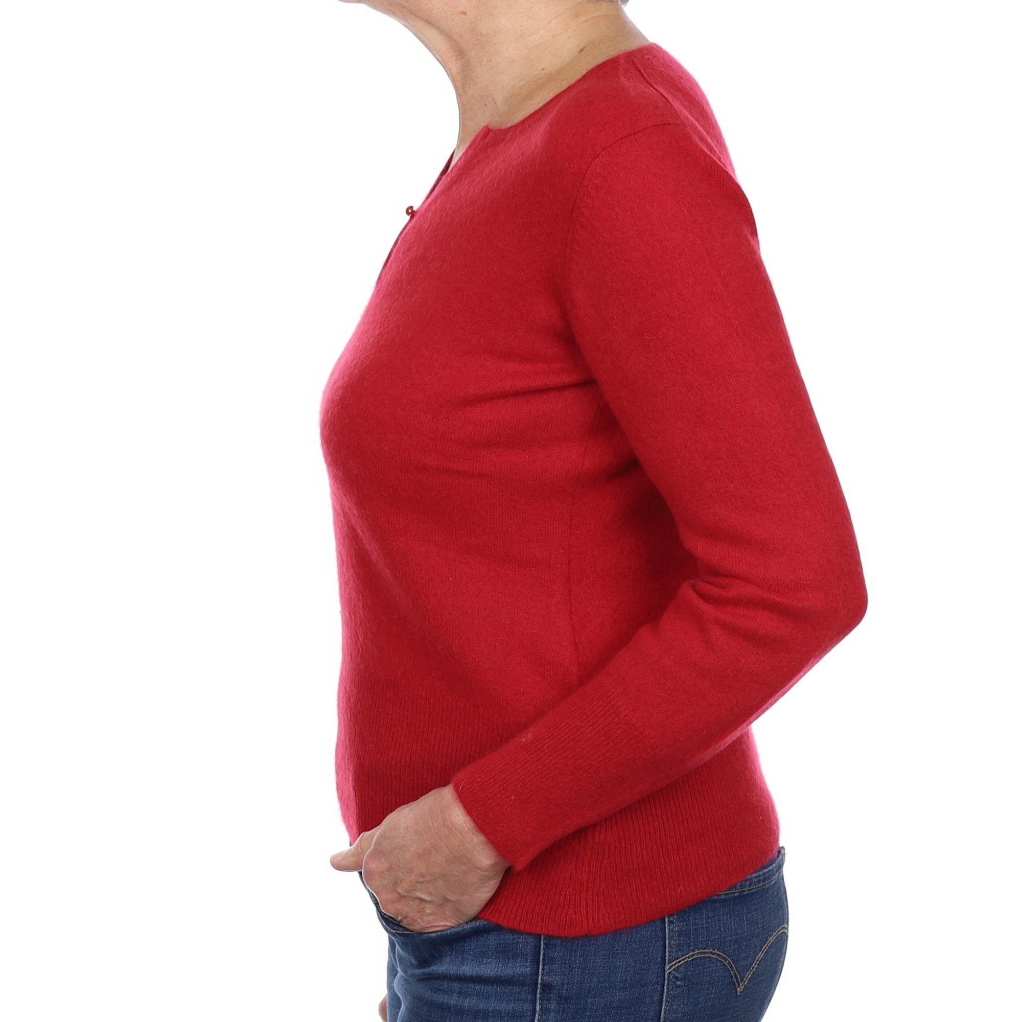 Post Box Red Cashmere Notch V Neck Jumper Medium