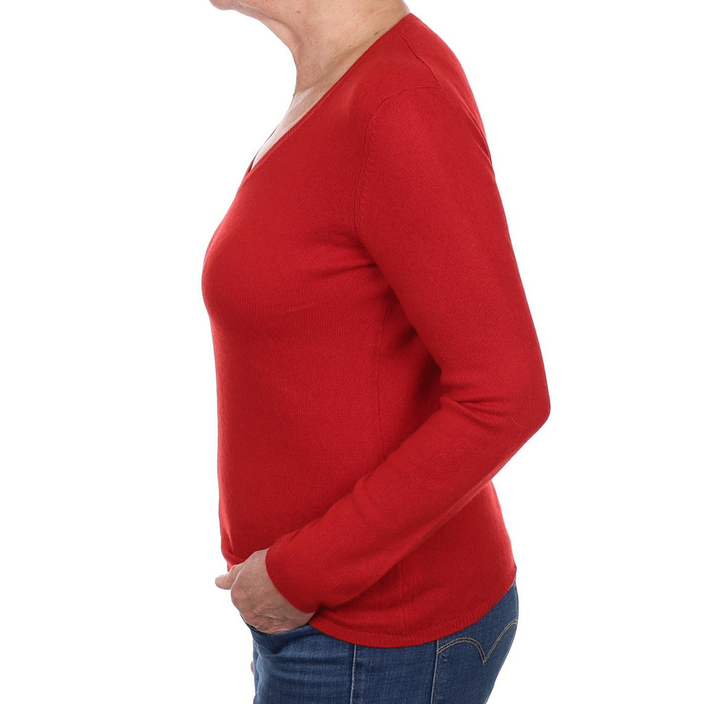 Scarlet Red Cashmere V Neck Jumper Medium