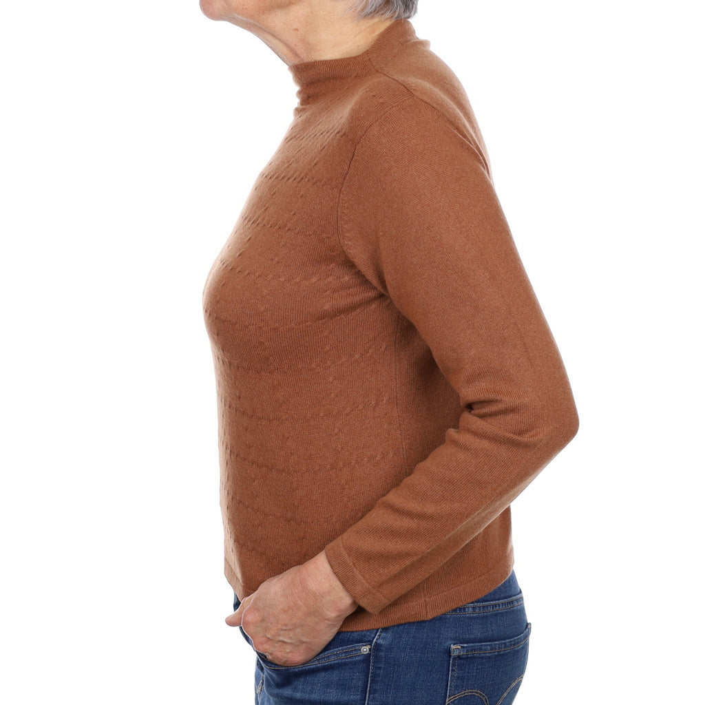 Cinnamon Brown Textured Cashmere Turtle Neck Jumper Medium